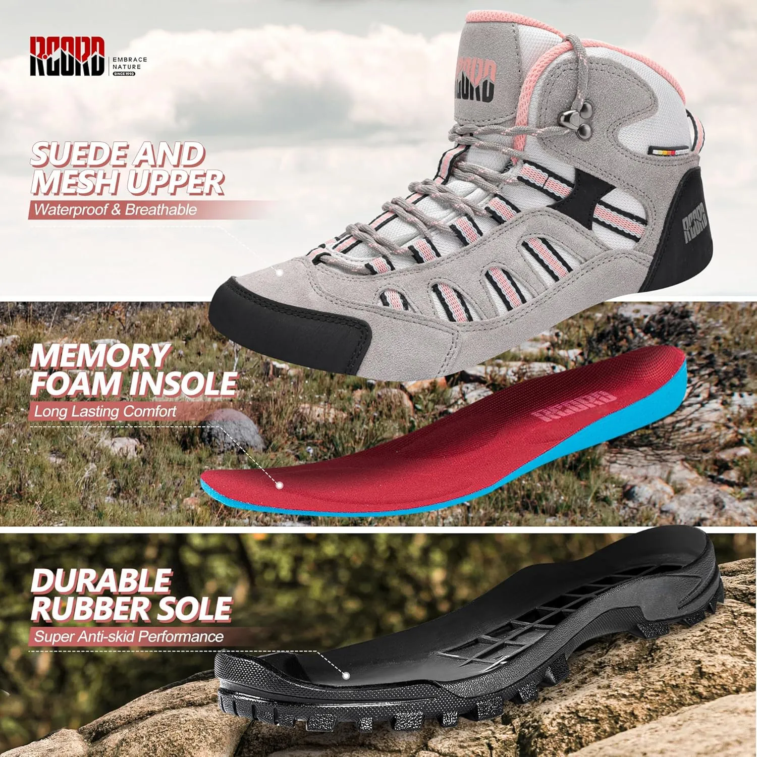 @ R CORD Womens Hiking Boots Waterproof Lightweight Hiking Boots Women Ankle Support Hiking Shoes Backpacking Boots Breathable Non-slip Hiking Boot for Outdoors