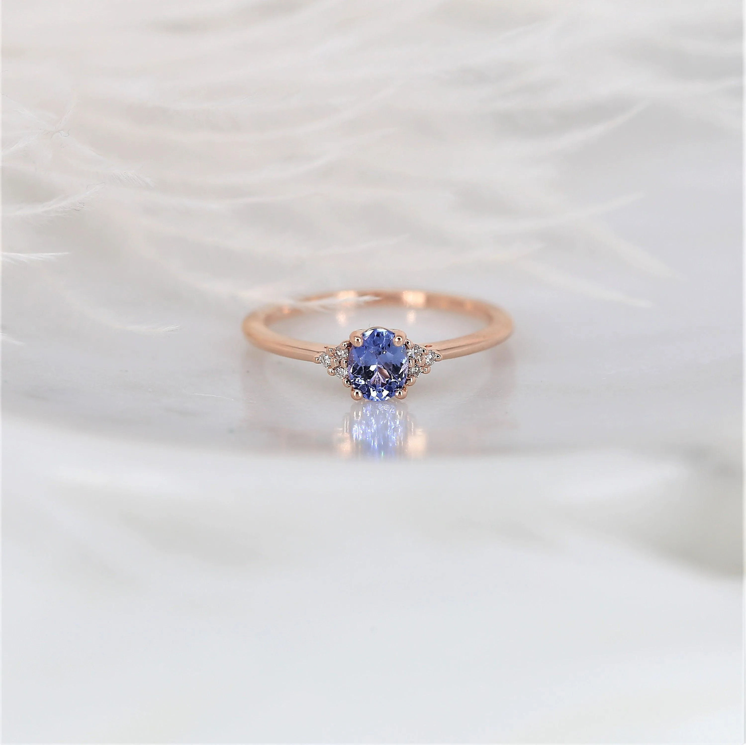 0.48ct Juniper 14kt Rose Gold Cornflower Lavender Sapphire Diamond Oval Cluster 3 Stone Ring