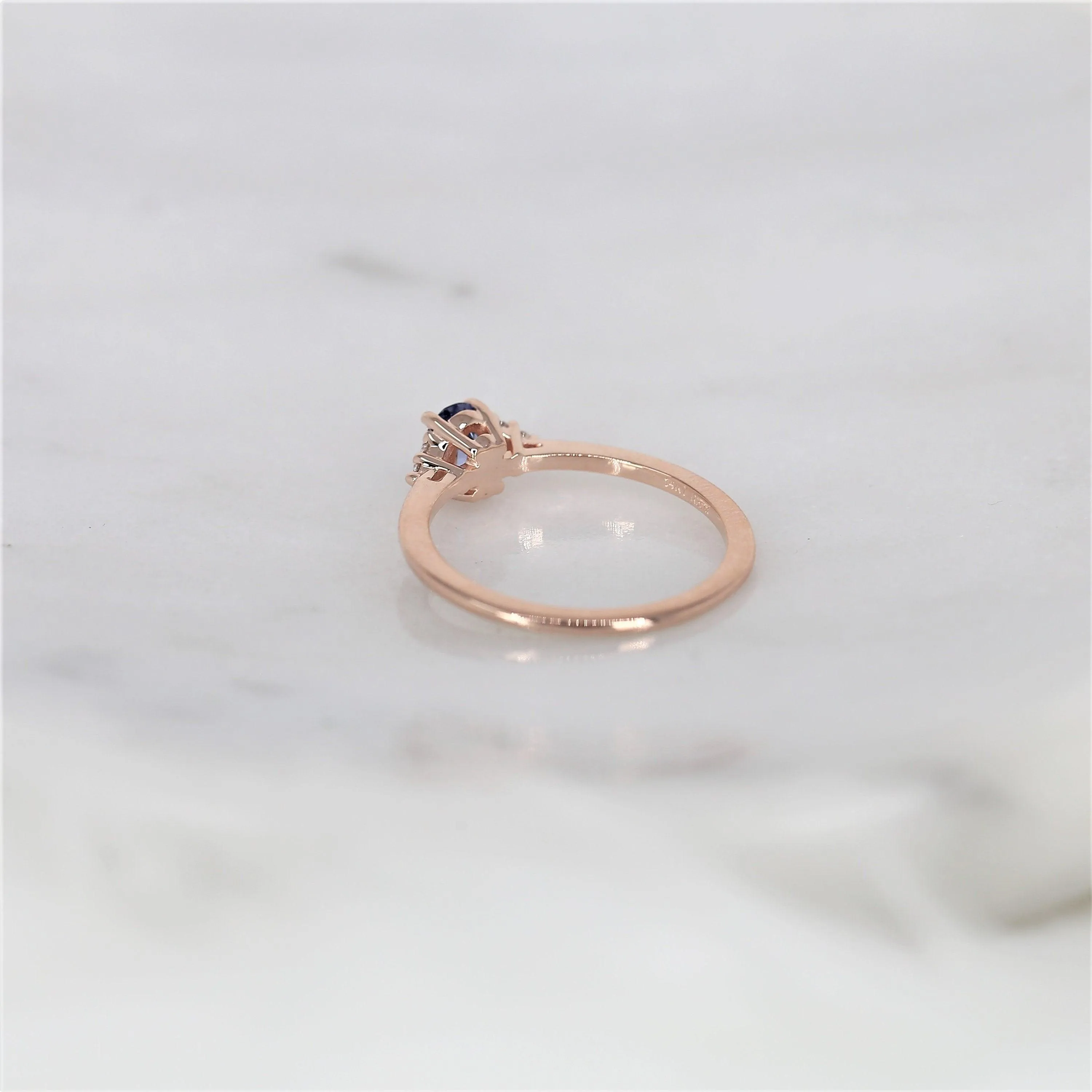 0.48ct Juniper 14kt Rose Gold Cornflower Lavender Sapphire Diamond Oval Cluster 3 Stone Ring