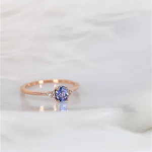 0.48ct Juniper 14kt Rose Gold Cornflower Lavender Sapphire Diamond Oval Cluster 3 Stone Ring