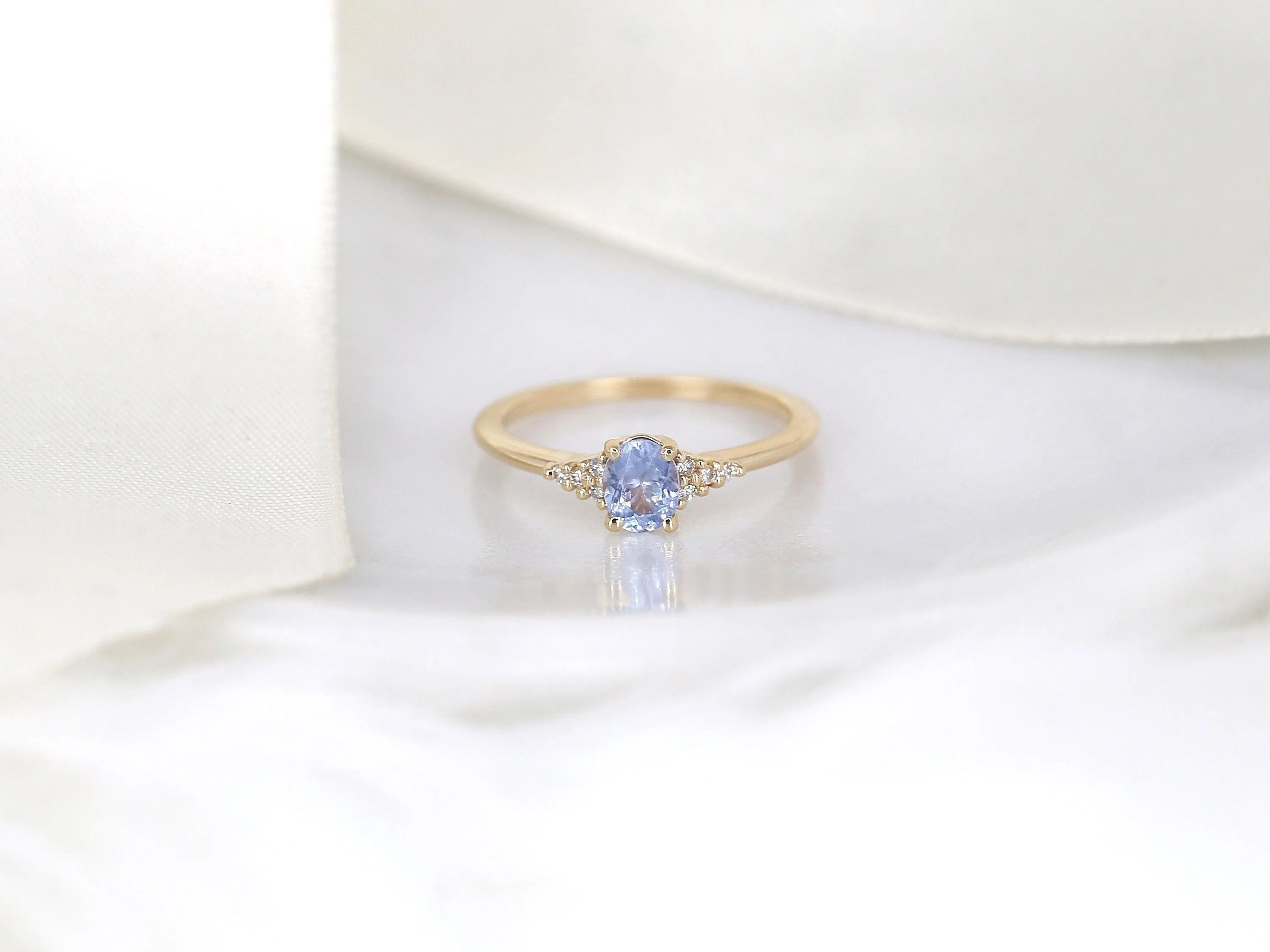 0.61ct Maddy 14kt Gold Frosty Cornflower Lavender Sapphire Cluster Ring