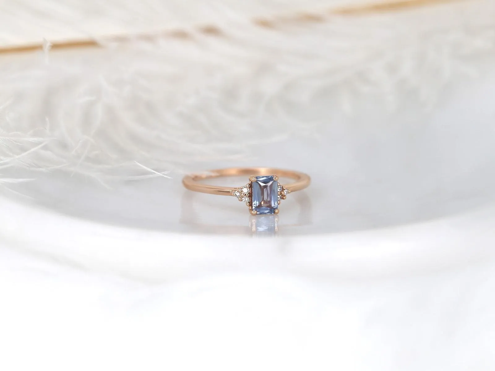 0.64ct Jada 14kt Rose Gold Cornflower Blue Sapphire Diamonds Emerald Cluster Ring