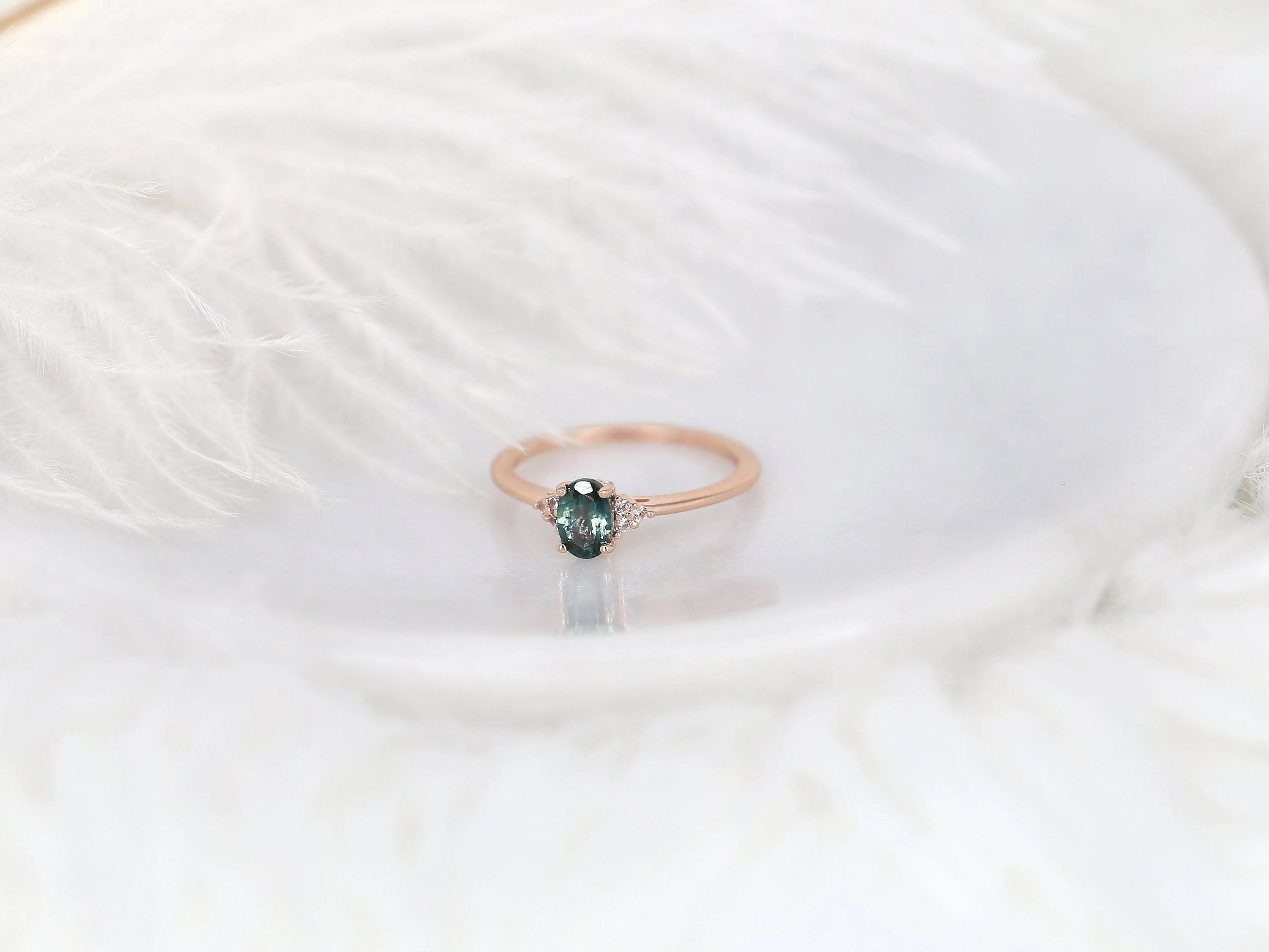 0.70ct Juniper 14kt Rose Gold Ocean Teal Montana Sapphire Oval Cluster Ring
