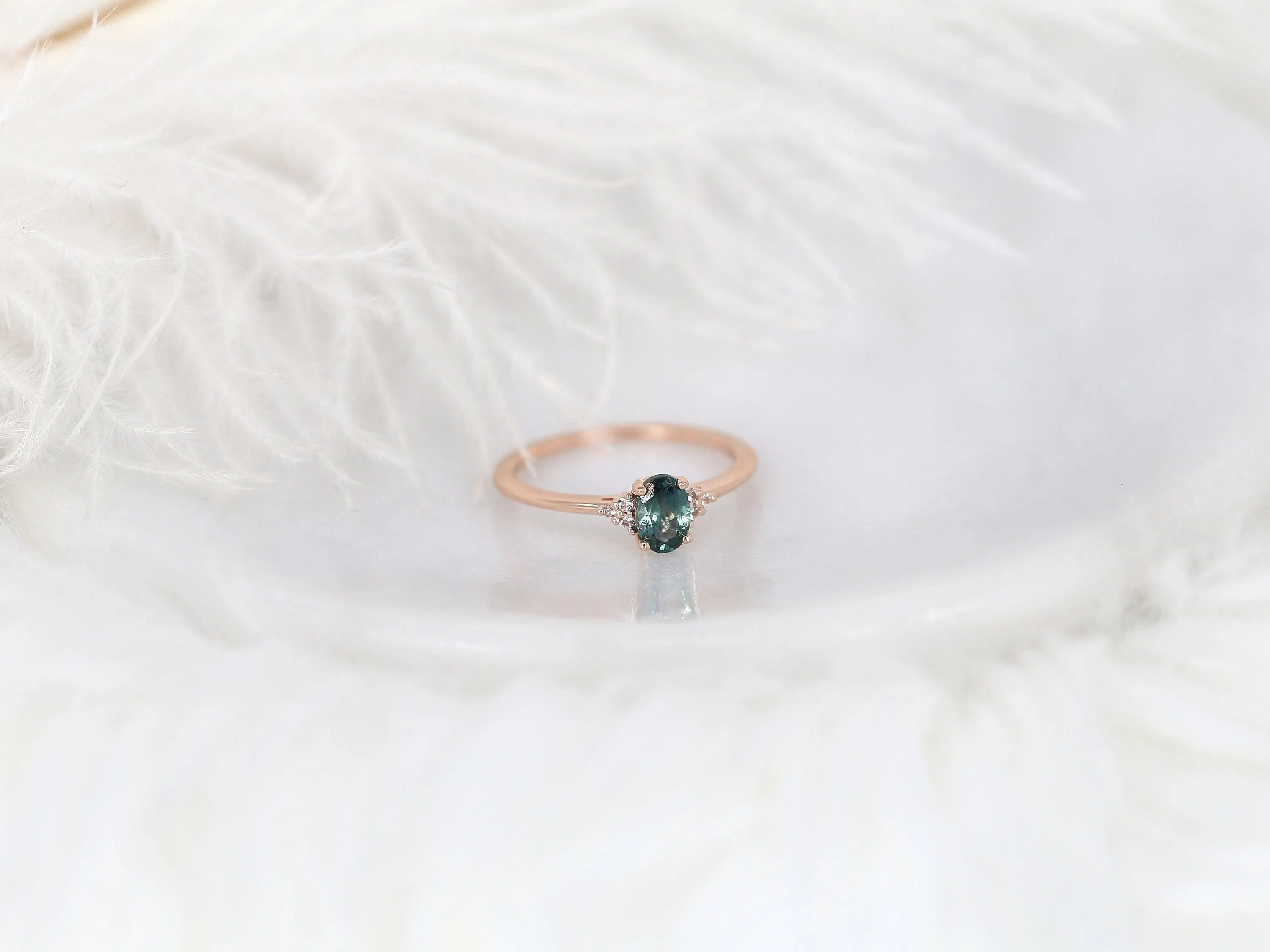 0.70ct Juniper 14kt Rose Gold Ocean Teal Montana Sapphire Oval Cluster Ring