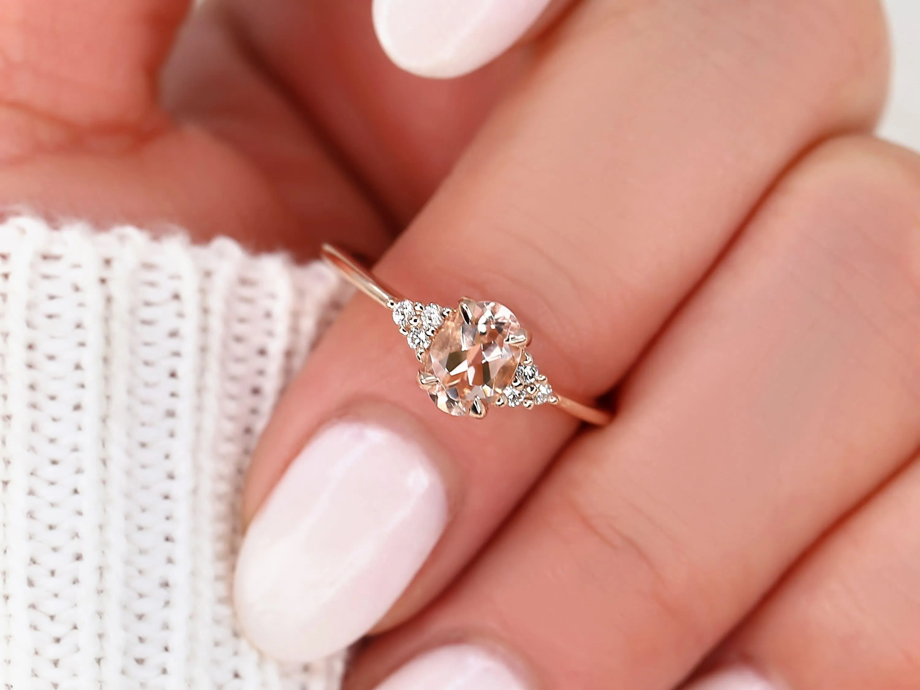 0.70ct Juniper 14kt Rose Gold Peach Sapphire Diamond Cluster Ring