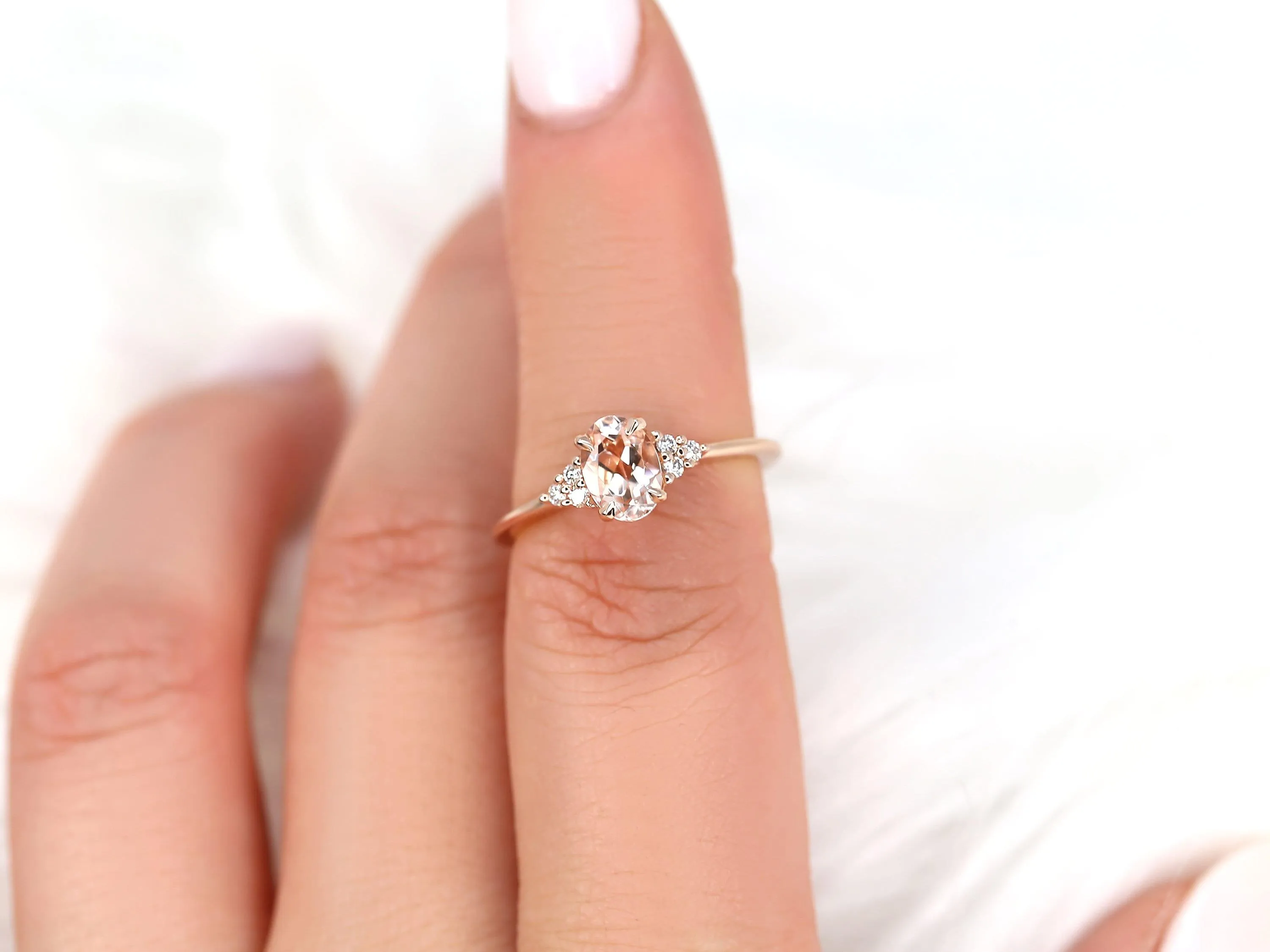 0.70ct Juniper 14kt Rose Gold Peach Sapphire Diamond Cluster Ring