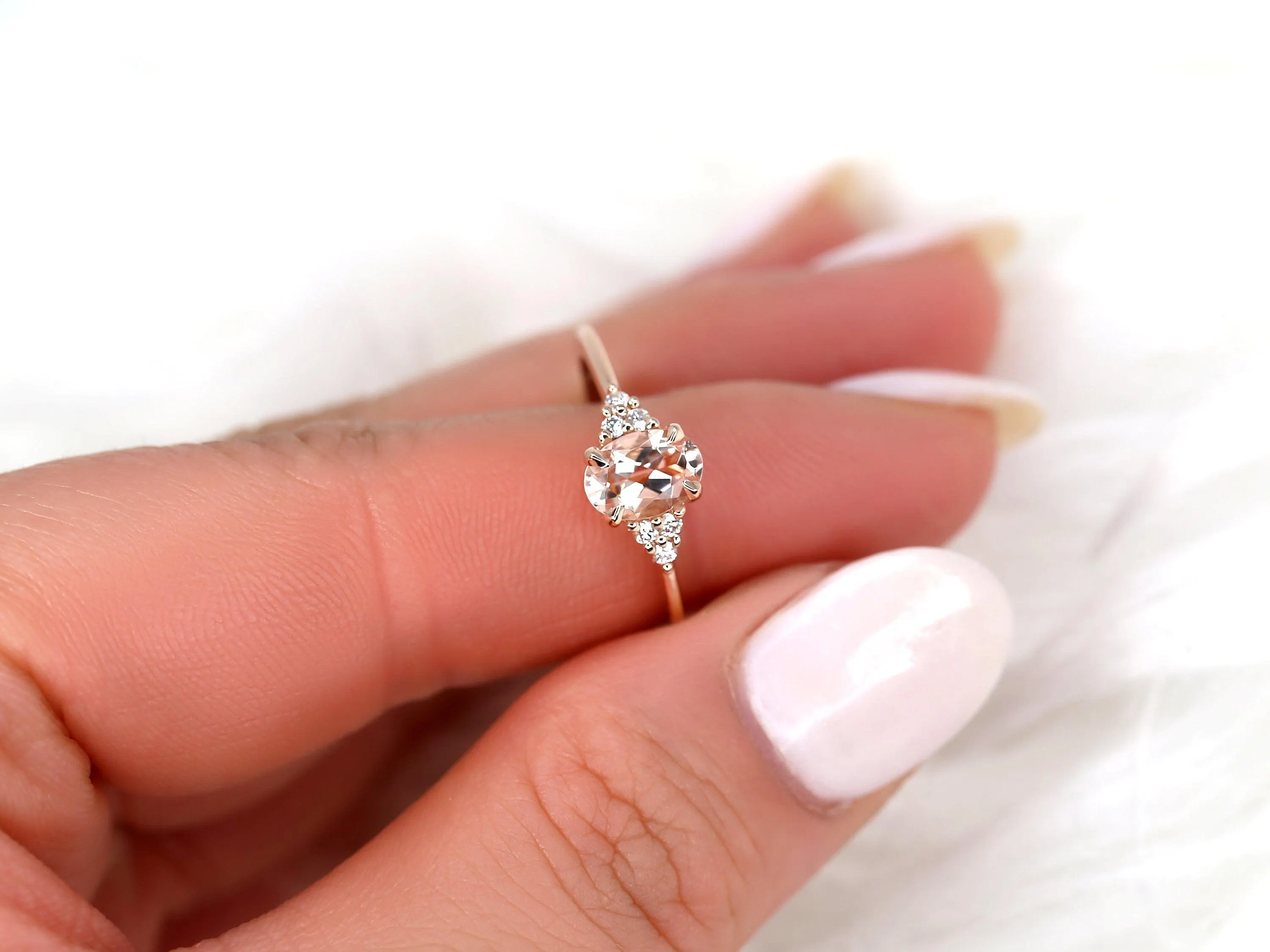 0.70ct Juniper 14kt Rose Gold Peach Sapphire Diamond Cluster Ring