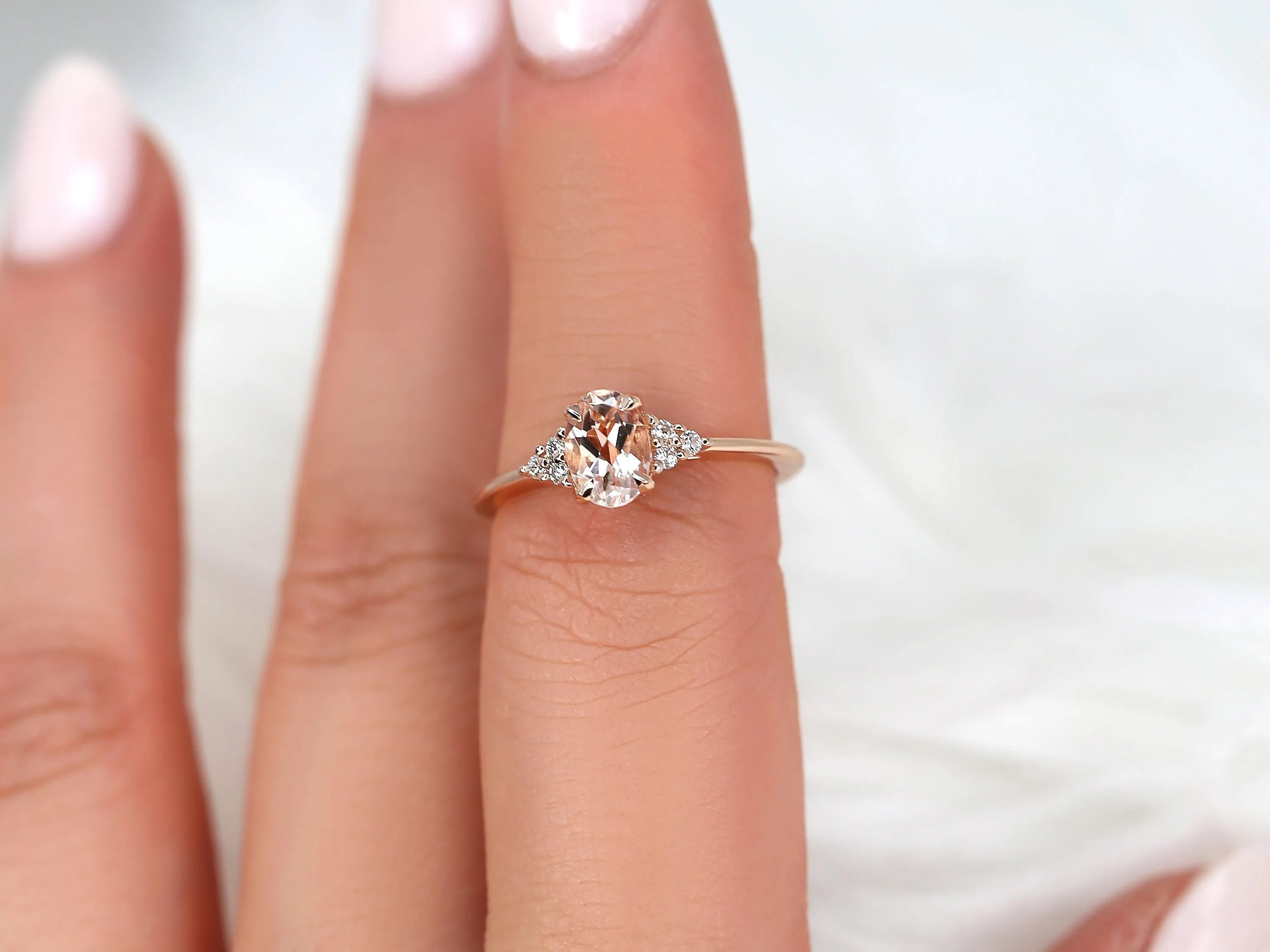 0.70ct Juniper 14kt Rose Gold Peach Sapphire Diamond Cluster Ring