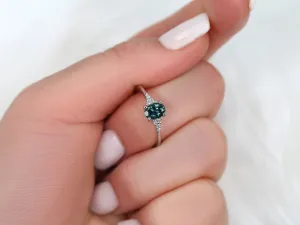 0.79ct Maddy White 14kt Gold Peacock Teal Montana Sapphire Oval Cluster Ring