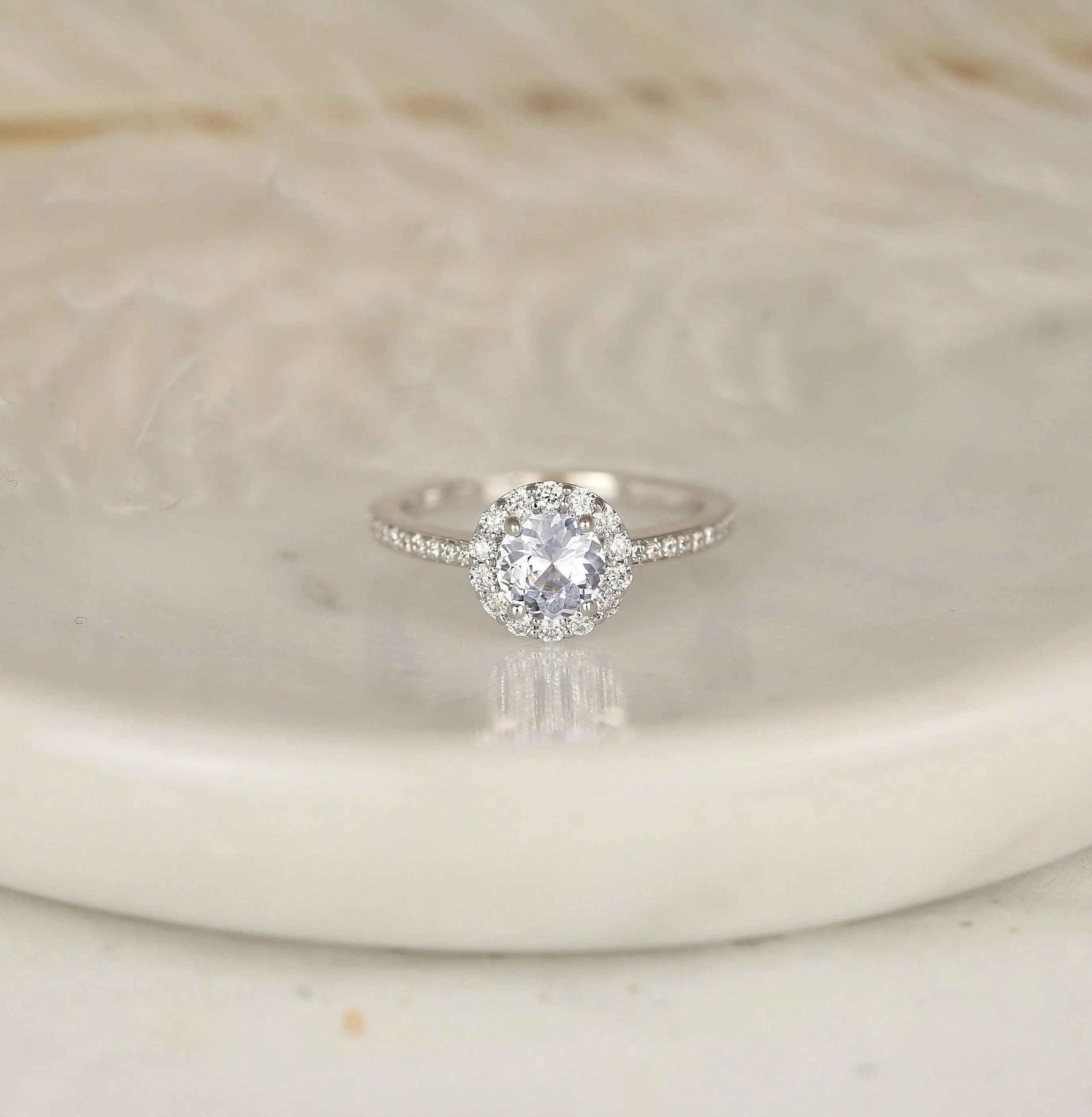 0.80ct Marisol 14kt White Gold Icy Blue Sapphire Diamond Round Halo Ring