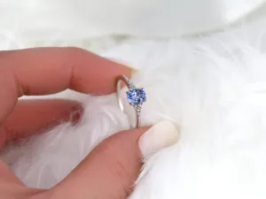 0.82ct Maddy 14kt White Gold Cornflower Lavender Sapphire Diamond Dainty Oval Cluster 3 Stone Ring