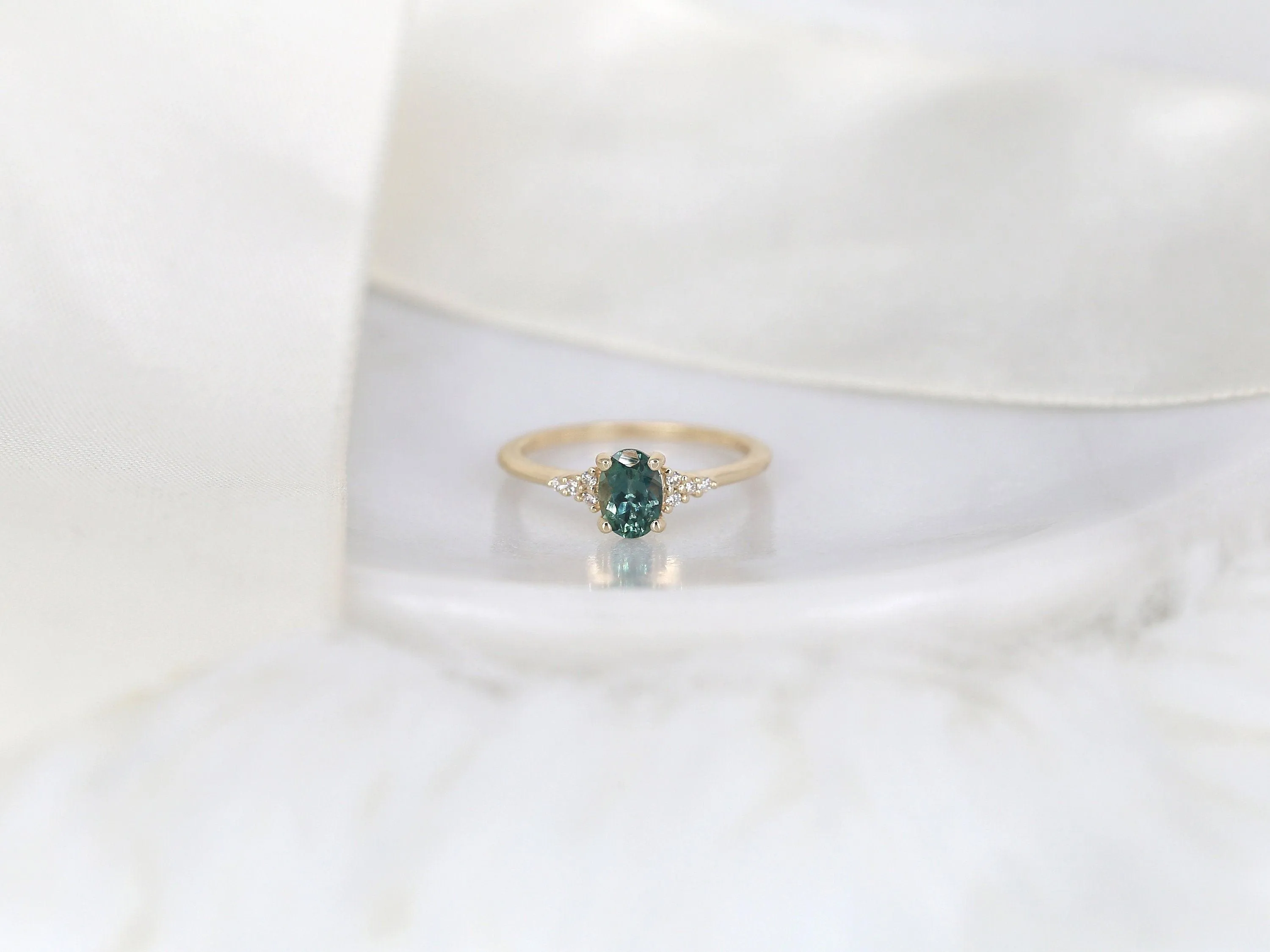 0.97ct Maddy 14kt Gold Peacock Teal Montana Sapphire Cluster Engagement Ring