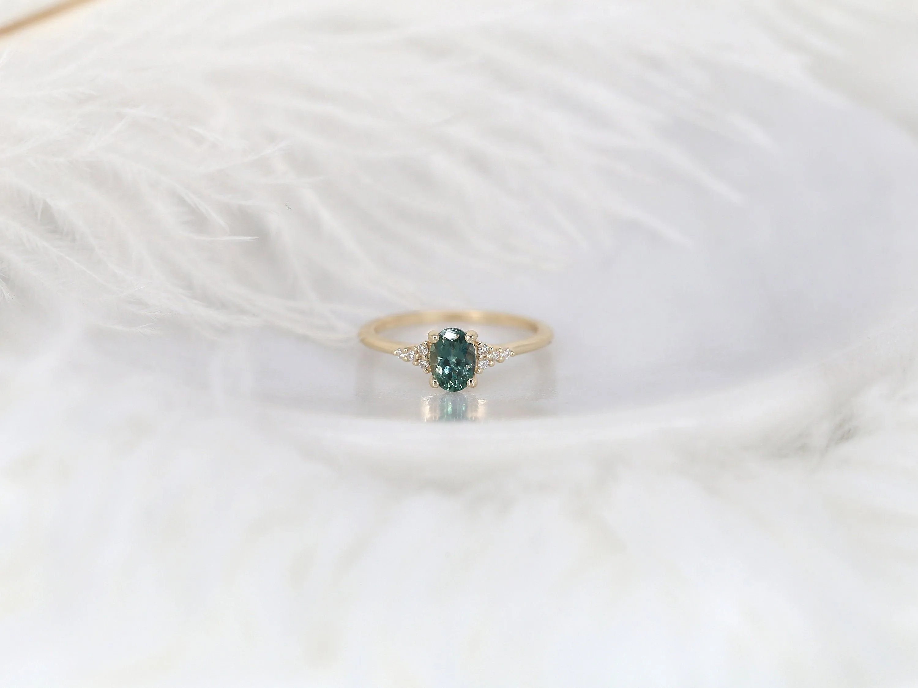 0.97ct Maddy 14kt Gold Peacock Teal Montana Sapphire Cluster Engagement Ring