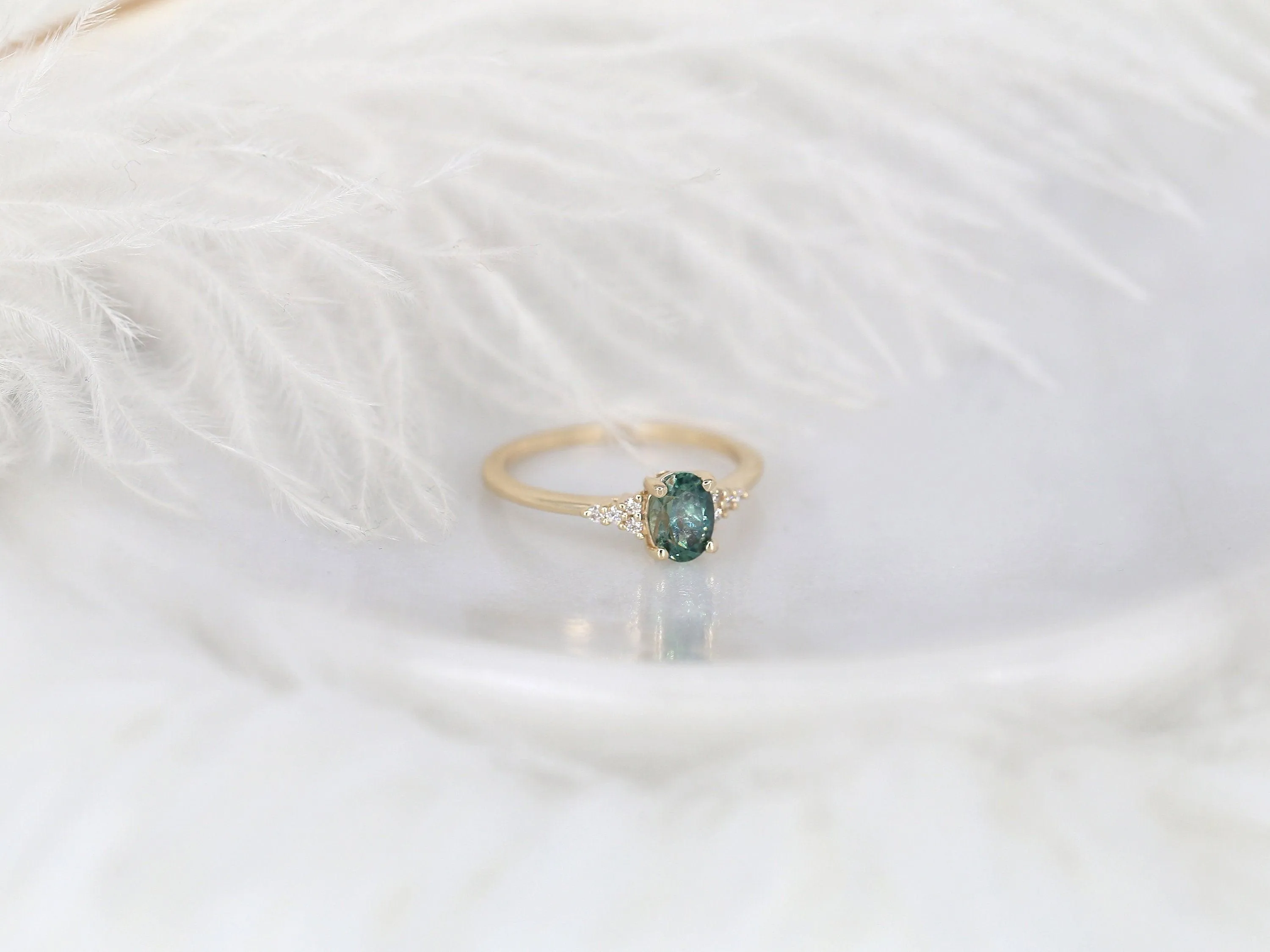 0.97ct Maddy 14kt Gold Peacock Teal Montana Sapphire Cluster Engagement Ring