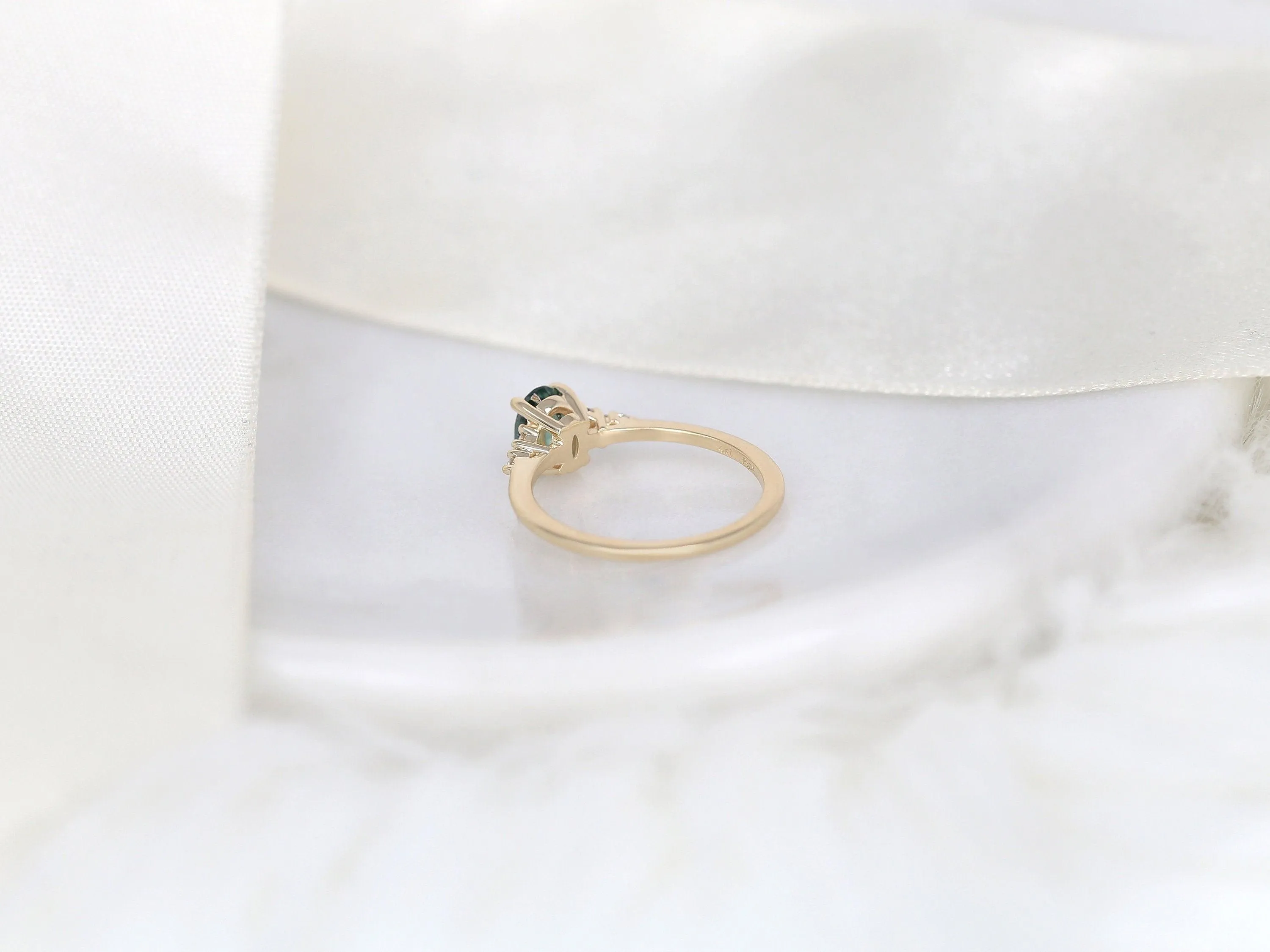 0.97ct Maddy 14kt Gold Peacock Teal Montana Sapphire Cluster Engagement Ring