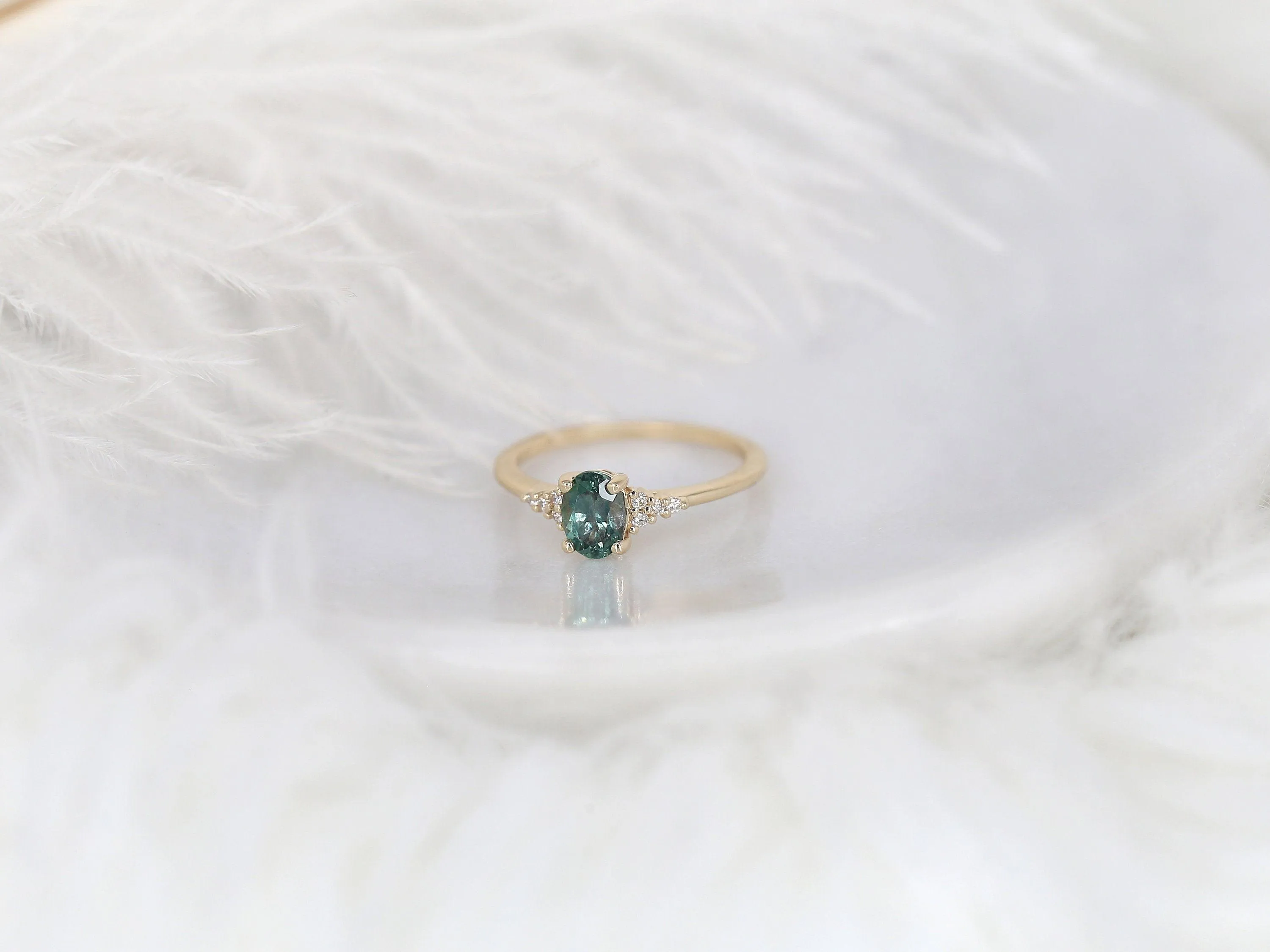 0.97ct Maddy 14kt Gold Peacock Teal Montana Sapphire Cluster Engagement Ring