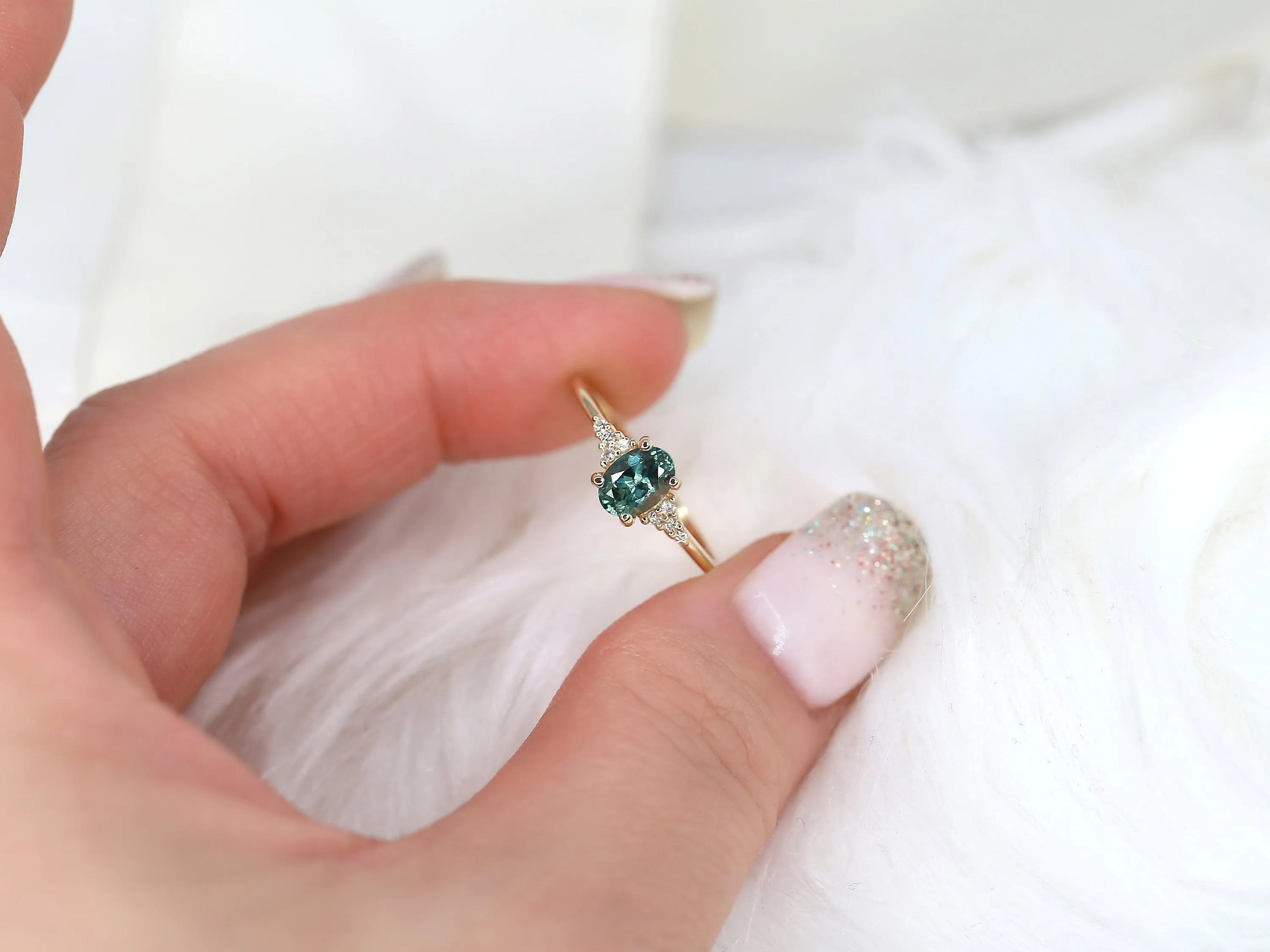 0.97ct Maddy 14kt Gold Peacock Teal Montana Sapphire Cluster Engagement Ring