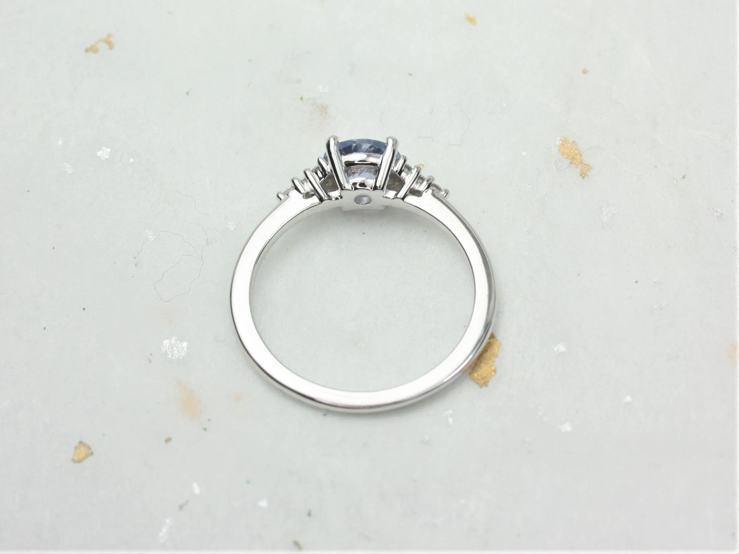 0.99ct Malia 14kt White Gold Icy Cornflower Lavender Sapphire Diamonds Dainty Round 3 Stone Cluster Ring