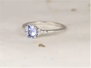 0.99ct Malia 14kt White Gold Icy Cornflower Lavender Sapphire Diamonds Dainty Round 3 Stone Cluster Ring