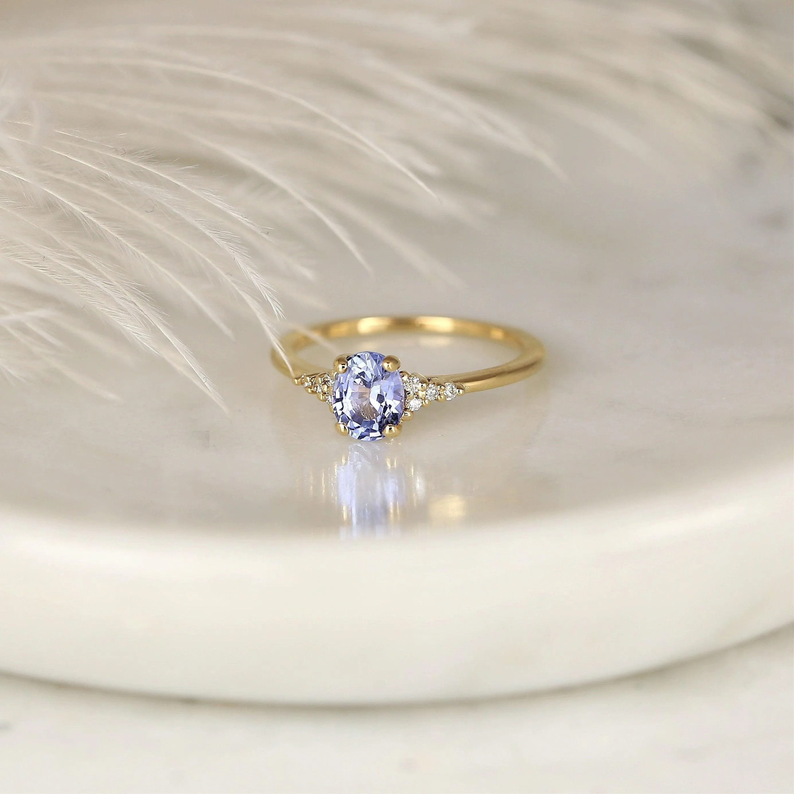 1.01ct Maddy 14kt Gold Cornflower Lavender Sapphire Diamond Dainty Oval Cluster Ring