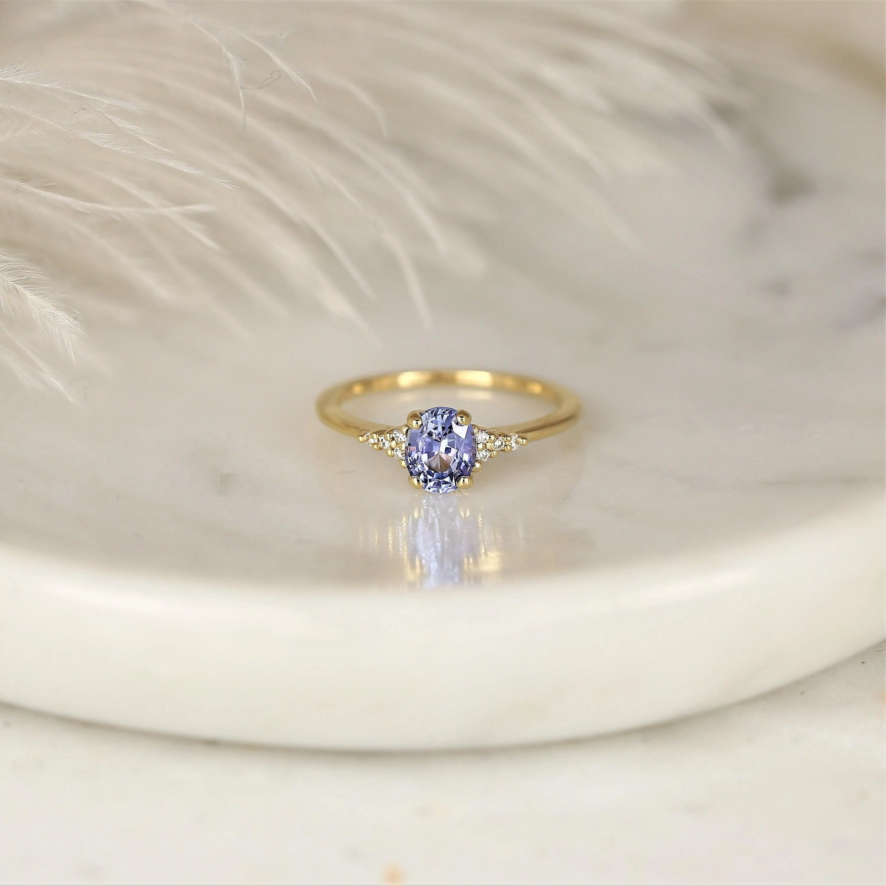 1.01ct Maddy 14kt Gold Cornflower Lavender Sapphire Diamond Dainty Oval Cluster Ring
