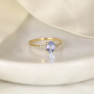 1.01ct Maddy 14kt Gold Cornflower Lavender Sapphire Diamond Dainty Oval Cluster Ring