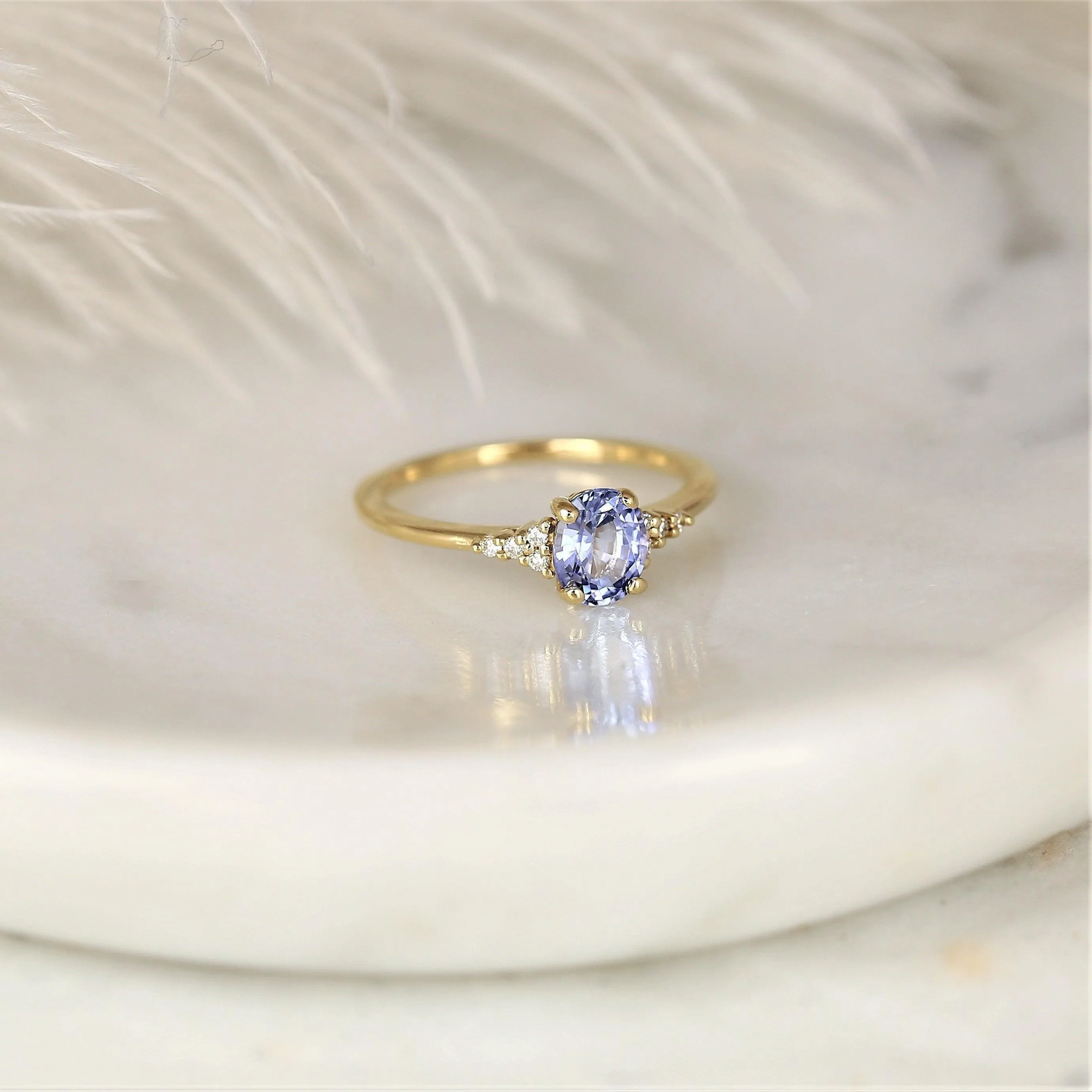 1.01ct Maddy 14kt Gold Cornflower Lavender Sapphire Diamond Dainty Oval Cluster Ring