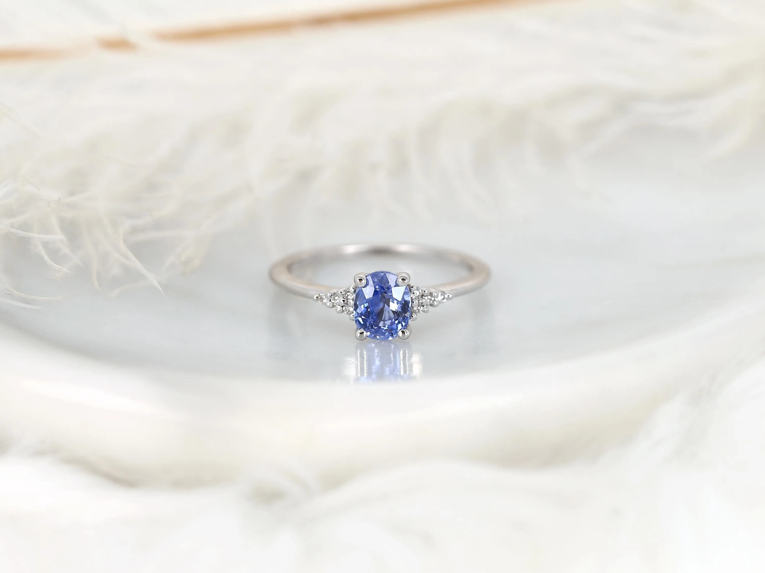 1.03ct Maddy 14kt White Gold Cornflower Sapphire Diamond Oval Cluster Ring