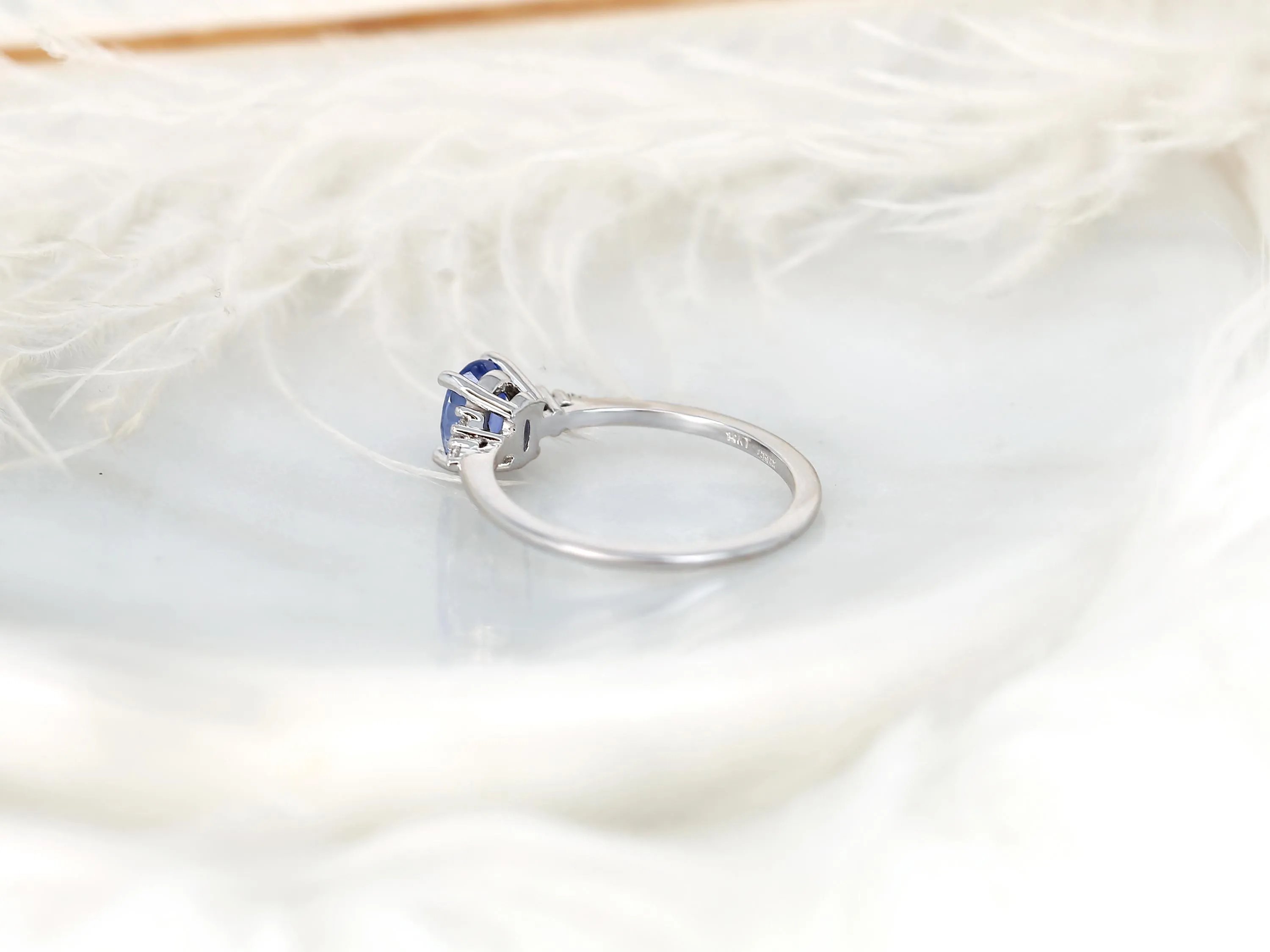 1.03ct Maddy 14kt White Gold Cornflower Sapphire Diamond Oval Cluster Ring