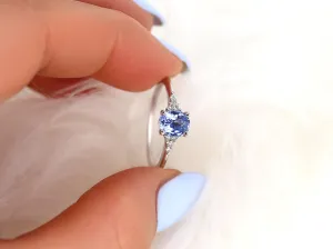 1.03ct Maddy 14kt White Gold Cornflower Sapphire Diamond Oval Cluster Ring