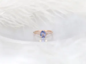 1.09ct Maddy 14kt Rose Gold Cornflower Sapphire Diamond Oval Cluster 3 Stone Ring