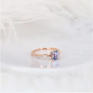 1.11ct Geneva 14kt Rose Gold Cornflower Lavender Sapphire Diamond 3 Stone Cushion Ring