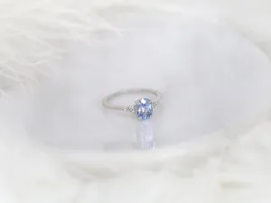 1.35ct Maddy 14kt White Gold Cornflower Lavender Sapphire Diamond Oval Cluster 3 Stone Ring