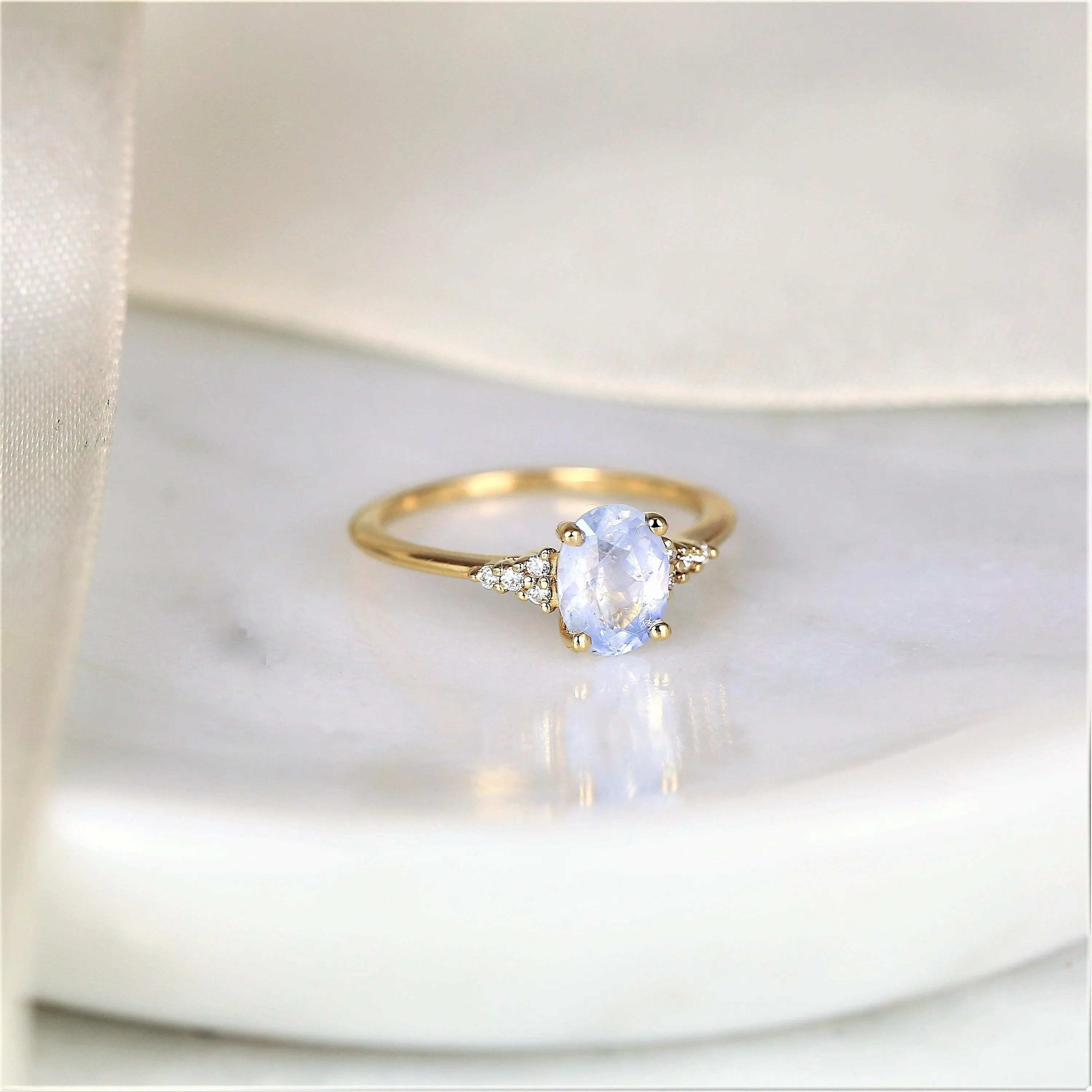 1.46ct Maddy 14kt Gold Icy Frosted Galaxy Blue Sapphire Diamond Oval Cluster Ring