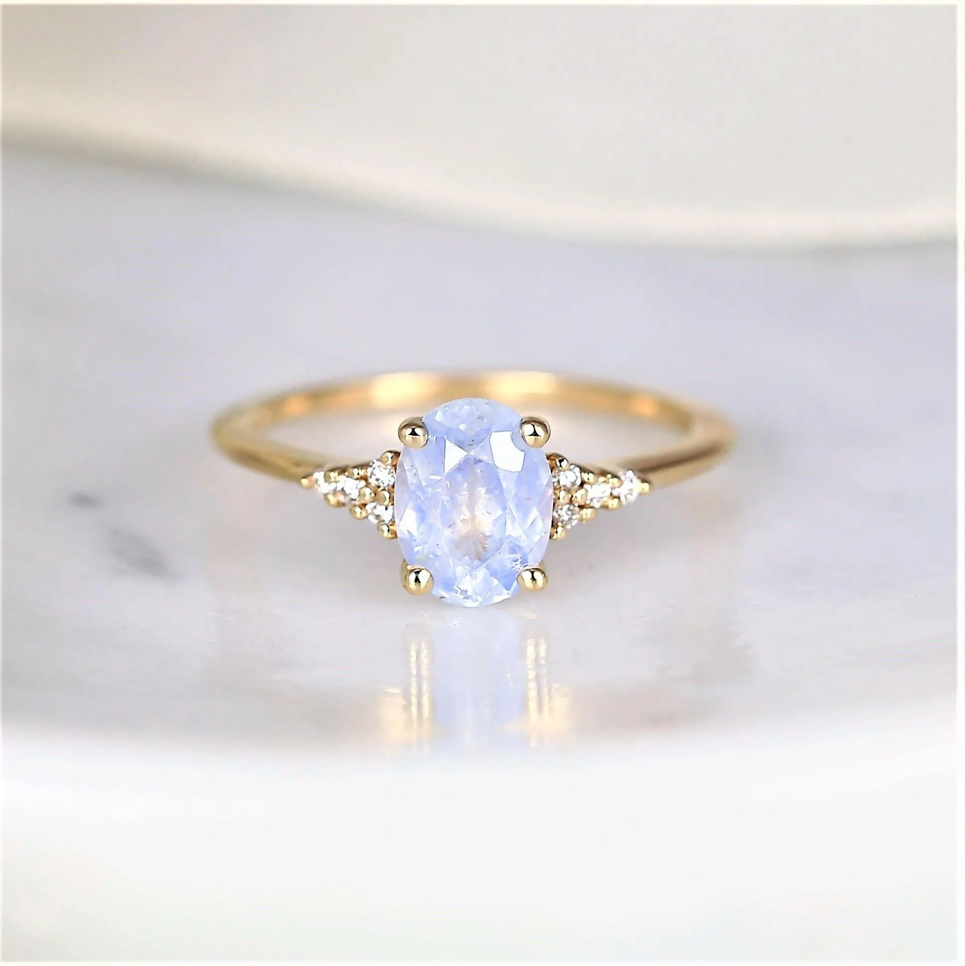 1.46ct Maddy 14kt Gold Icy Frosted Galaxy Blue Sapphire Diamond Oval Cluster Ring