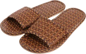 1Pair Spring Summer Rattan Flat Bottom Home Slippers for Daily Use Comfortable Lightweight Sole Indoor Outdoor Shoes Traditional Style Weave Design