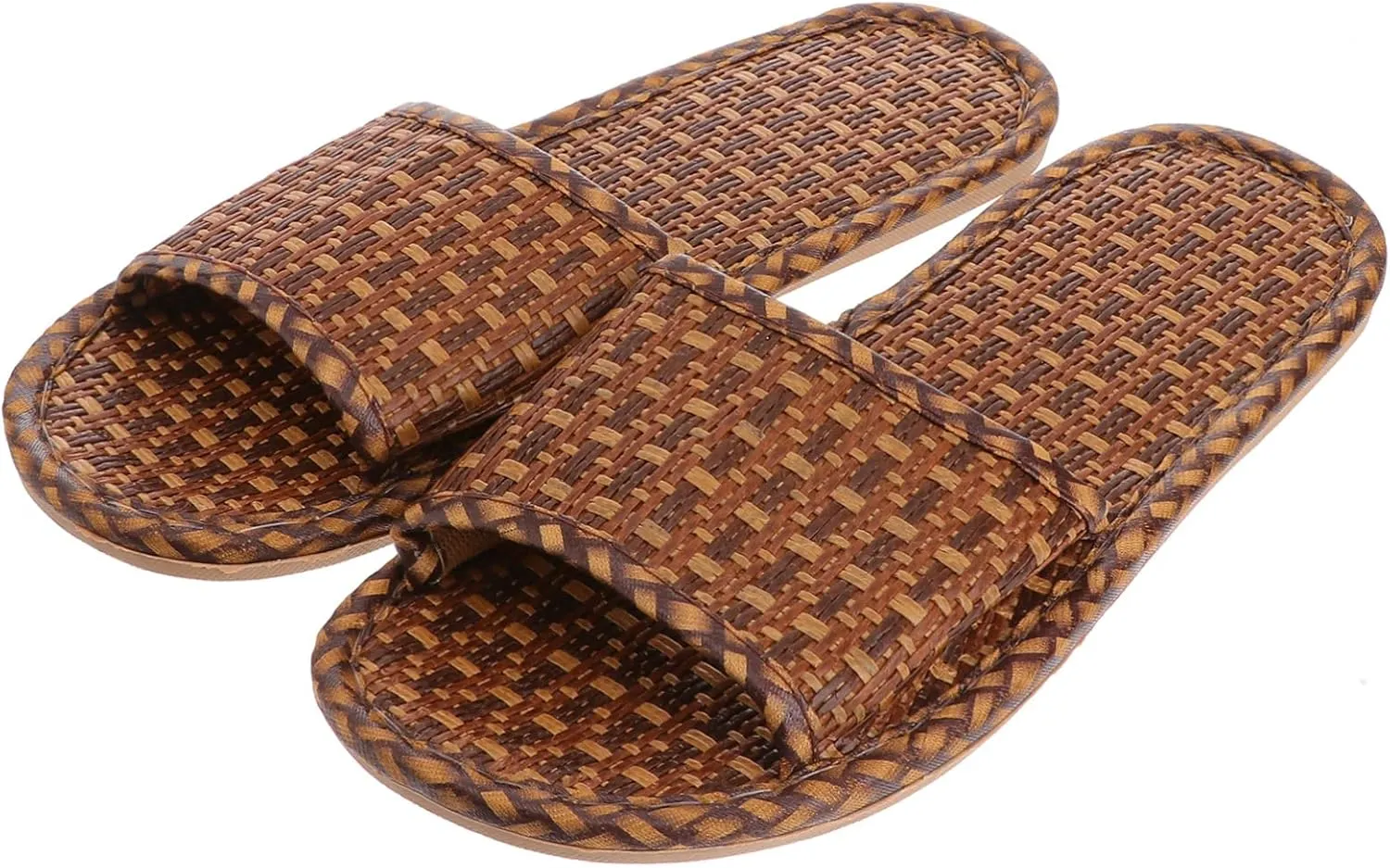 1Pair Spring Summer Rattan Flat Bottom Home Slippers for Daily Use Comfortable Lightweight Sole Indoor Outdoor Shoes Traditional Style Weave Design