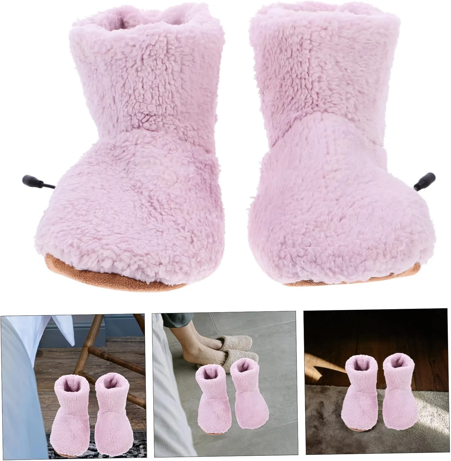2 Pairs Electric Warm Shoes USB Rechargeable Feet Warmer Heated Foot Warmer Boots Slipper Slippers for Men Foot Warmer Booties Heated Boots The Bed Fluff Foot Socks Women's/3763 (Color : Pinkx3pcs,