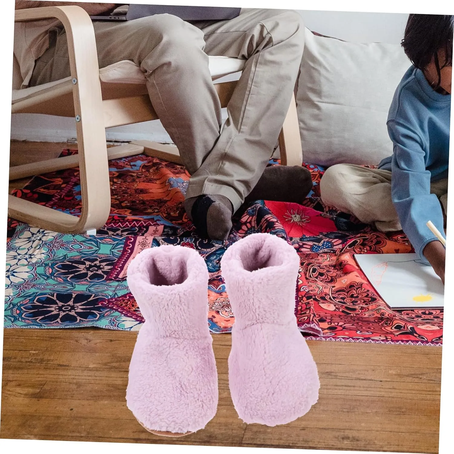 2 Pairs Electric Warm Shoes USB Rechargeable Feet Warmer Heated Foot Warmer Boots Slipper Slippers for Men Foot Warmer Booties Heated Boots The Bed Fluff Foot Socks Women's/3763 (Color : Pinkx3pcs,