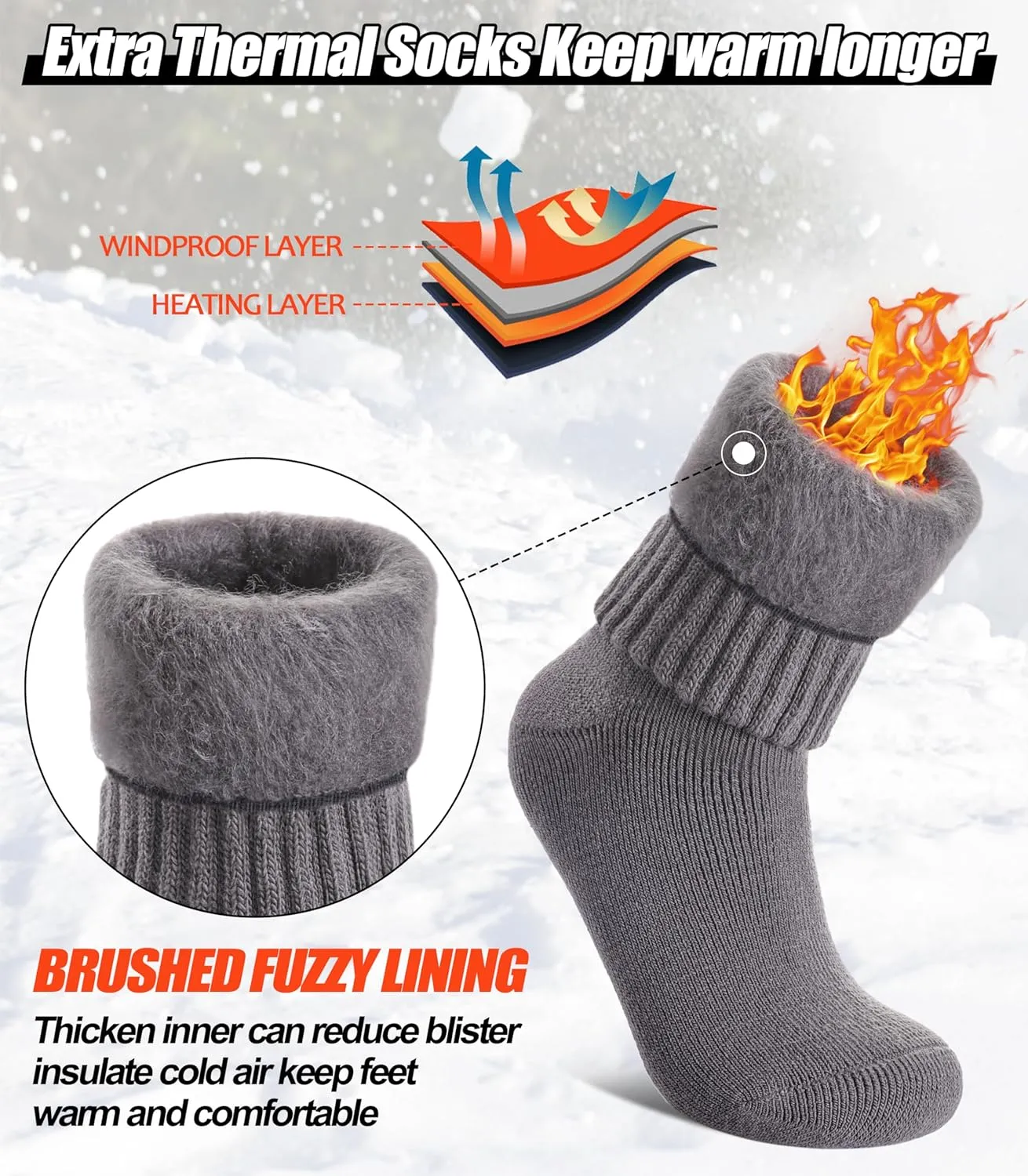 3 Pairs Thermal Boot Socks for Women Men Ski Thick Winter Warm Insulated Heated Socks for Extreme Cold Weather