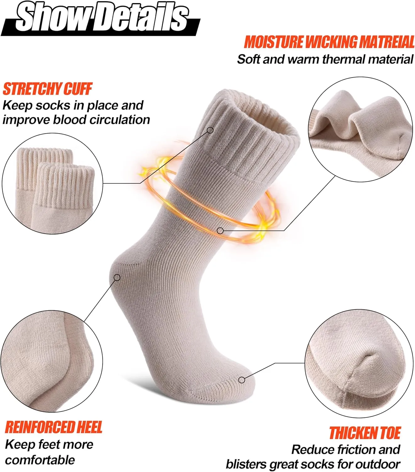 3 Pairs Thermal Boot Socks for Women Men Ski Thick Winter Warm Insulated Heated Socks for Extreme Cold Weather