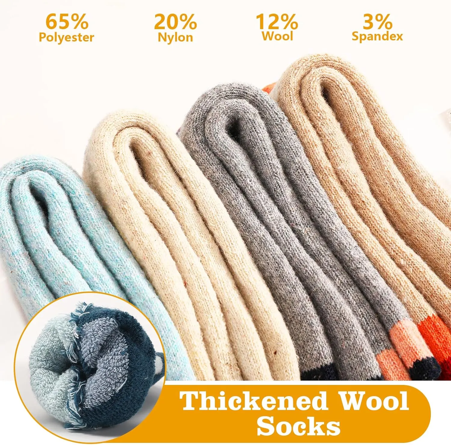 4 Pairs Merino Wool Socks for Men & Women, Breathable Hiking & Boot Socks - Thermal, Thick, Warm & Cozy