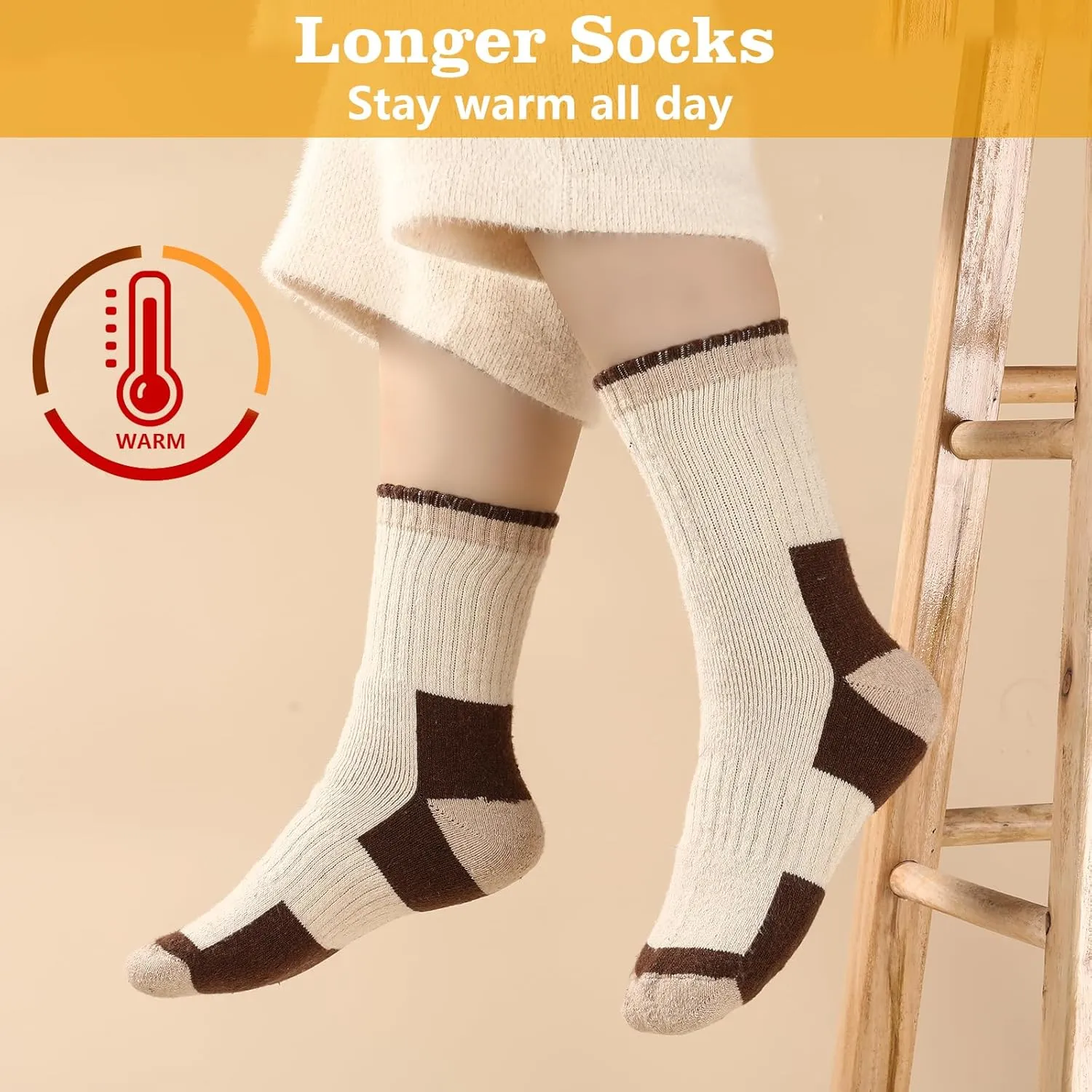 4 Pairs Merino Wool Socks for Men & Women, Breathable Hiking & Boot Socks - Thermal, Thick, Warm & Cozy