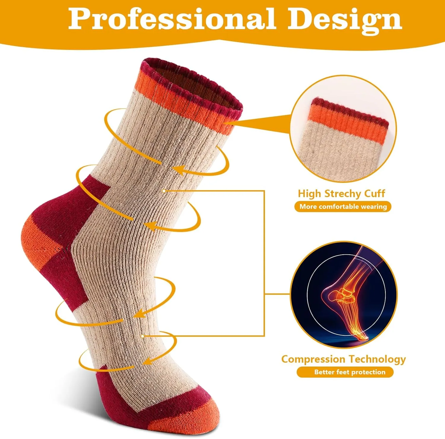 4 Pairs Merino Wool Socks for Men & Women, Breathable Hiking & Boot Socks - Thermal, Thick, Warm & Cozy