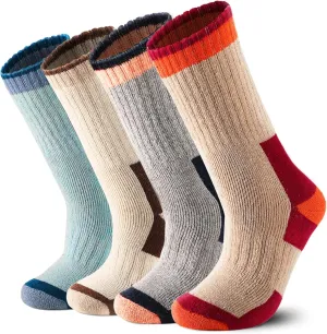 4 Pairs Merino Wool Socks for Men & Women, Breathable Hiking & Boot Socks - Thermal, Thick, Warm & Cozy