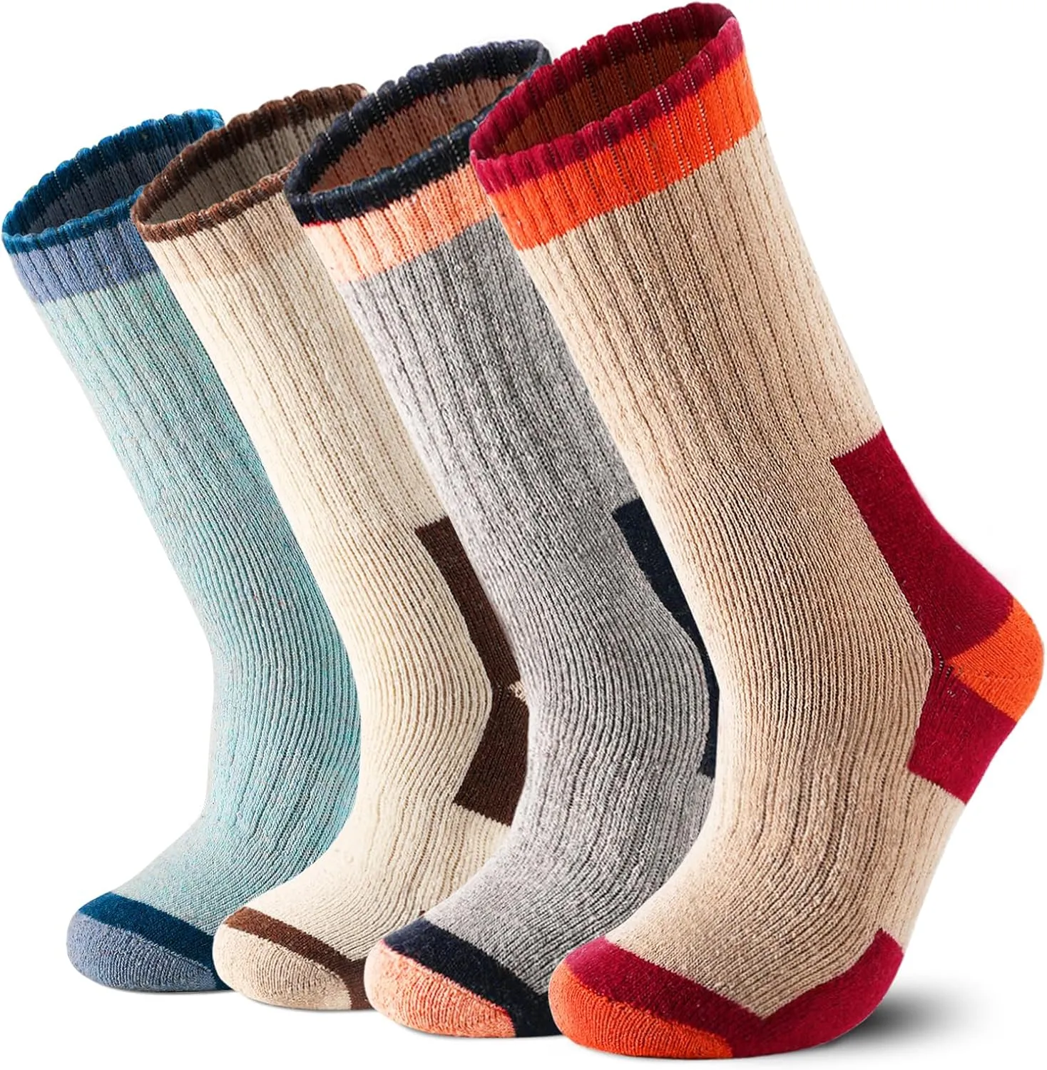 4 Pairs Merino Wool Socks for Men & Women, Breathable Hiking & Boot Socks - Thermal, Thick, Warm & Cozy