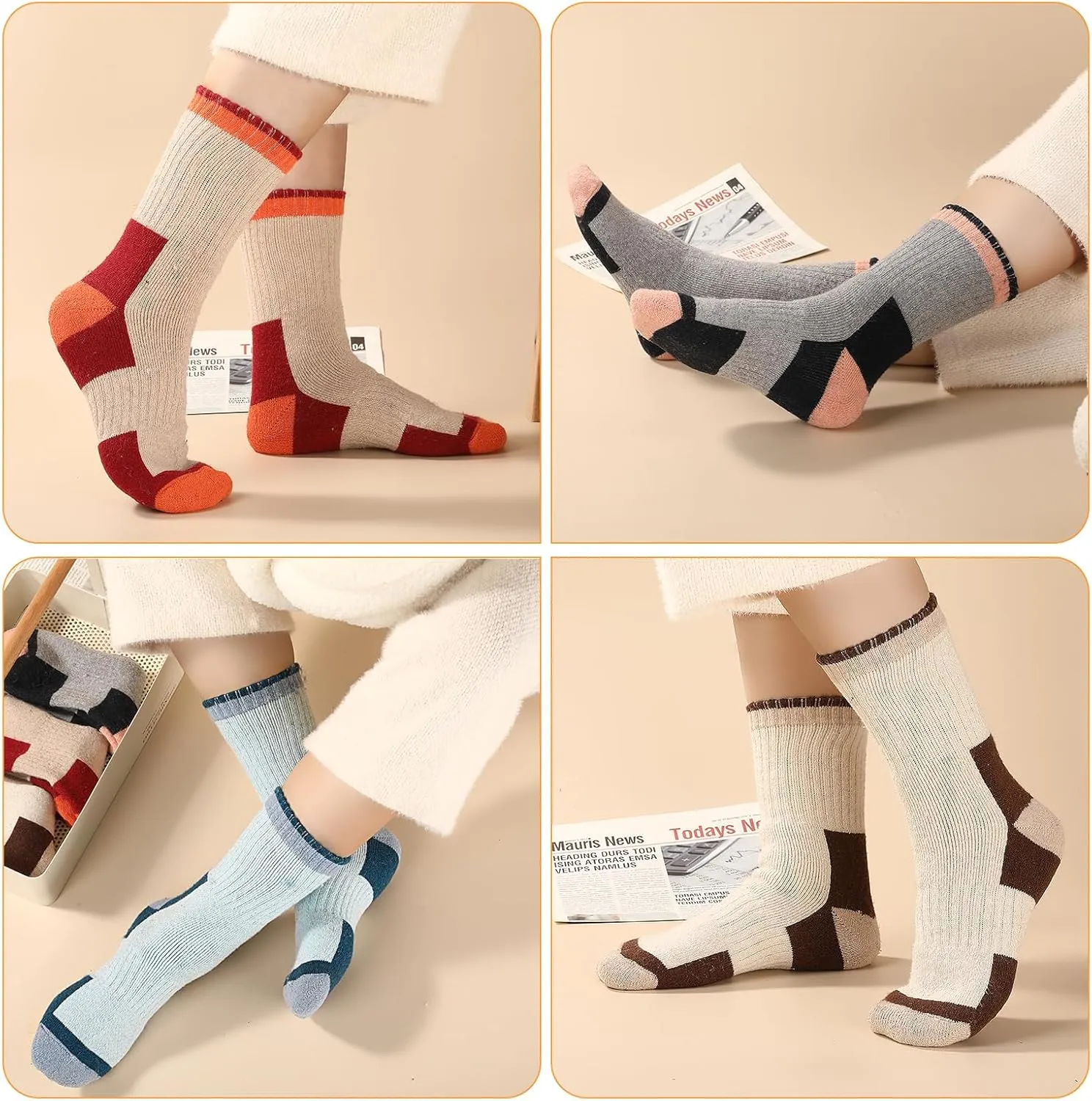 4 Pairs Merino Wool Socks for Men & Women, Breathable Hiking & Boot Socks - Thermal, Thick, Warm & Cozy