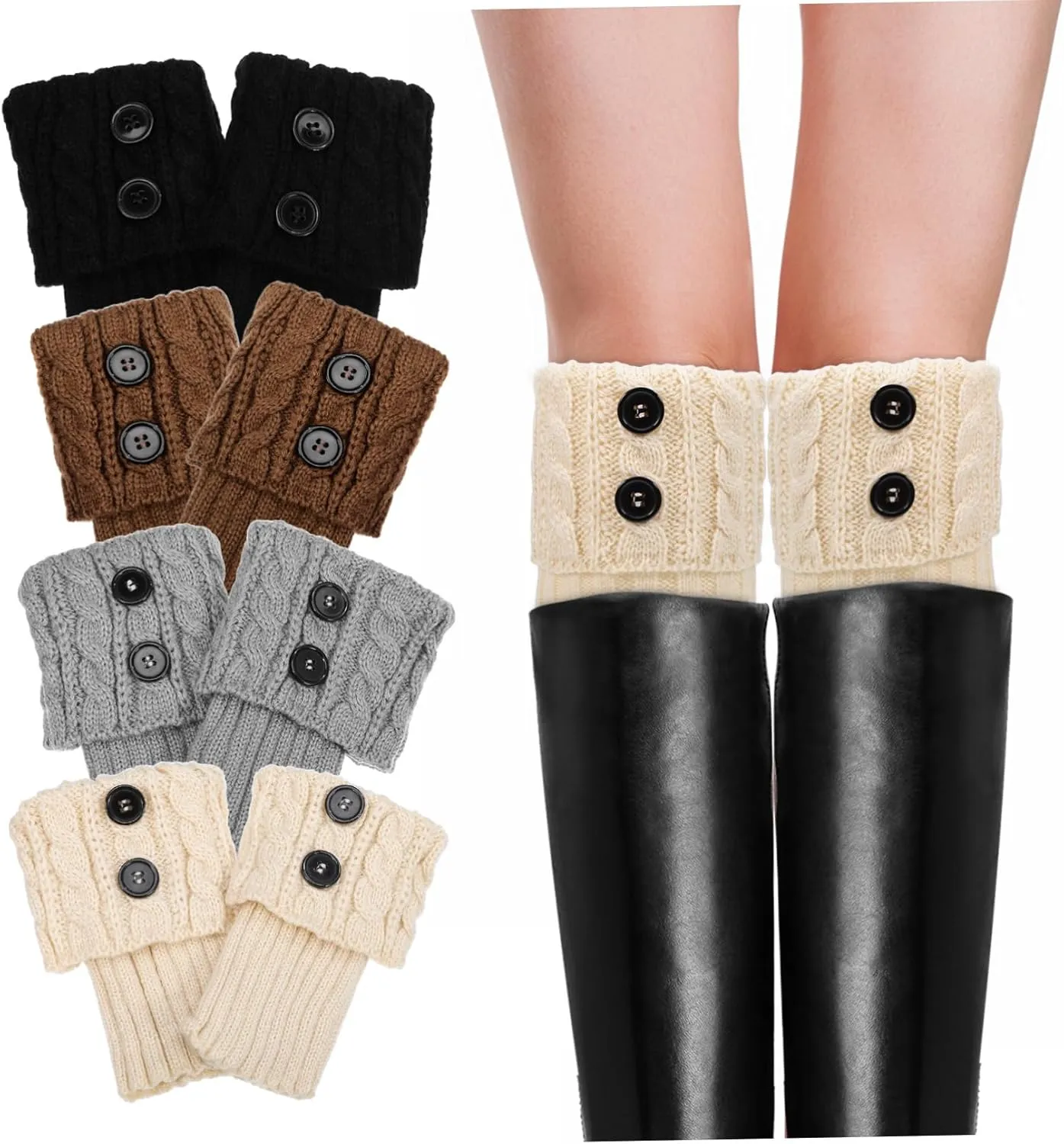 4 Pairs Women's Ankle Warmers Boot Knitted Leg Warmers and Soft for Comfortable Wear and Versatile Styling