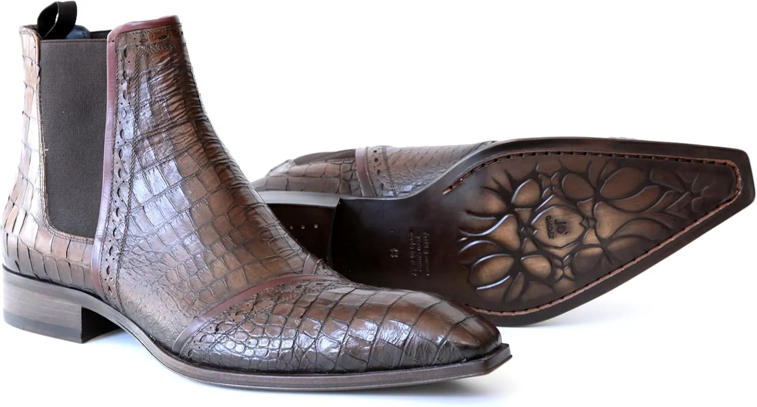 4982 Italian Brown Crocodile Print Slip-On Ankle Boots