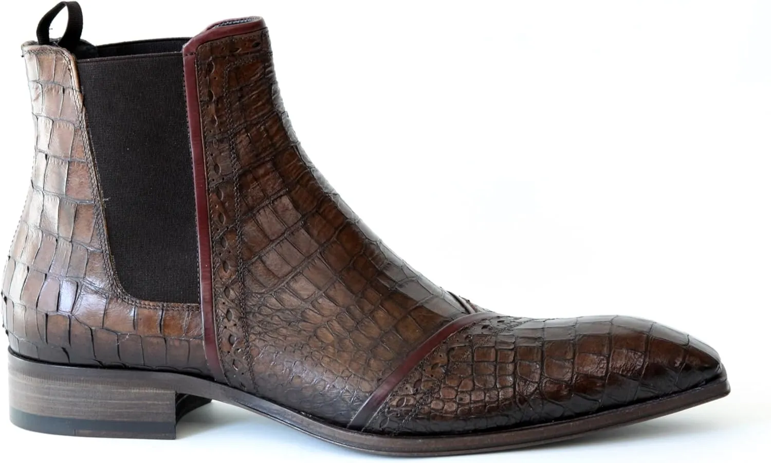 4982 Italian Brown Crocodile Print Slip-On Ankle Boots
